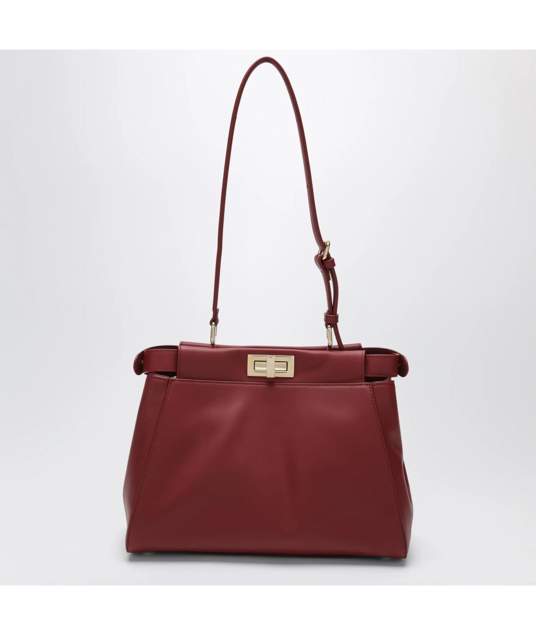 FENDI Бордовая кожаная сумка тоут, фото 3