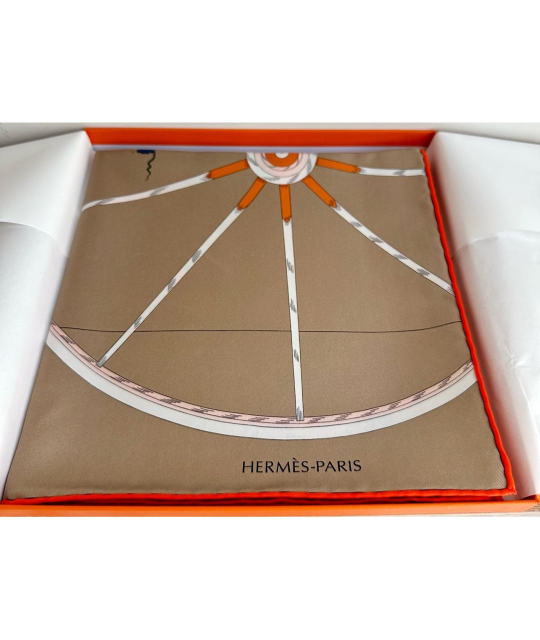 HERMES Бежевый шелковый платок, фото 4