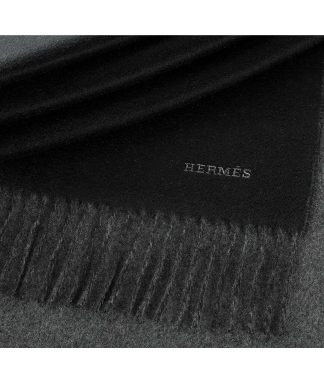 HERMES Черный кашемировый шарф, фото 2