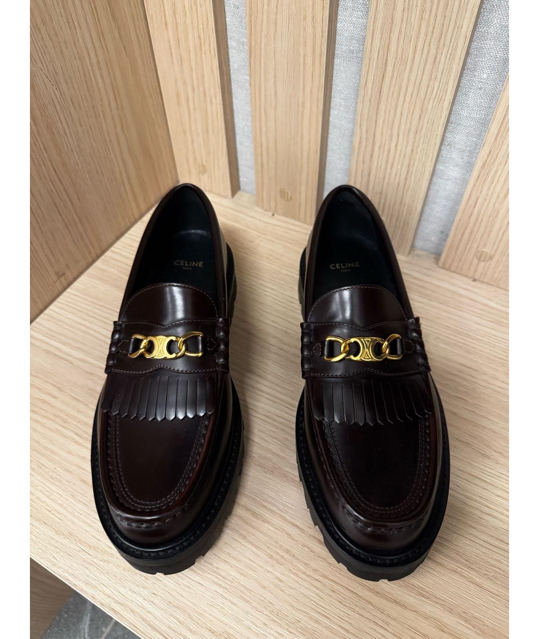 CELINE Бордовые кожаные лоферы, фото 2