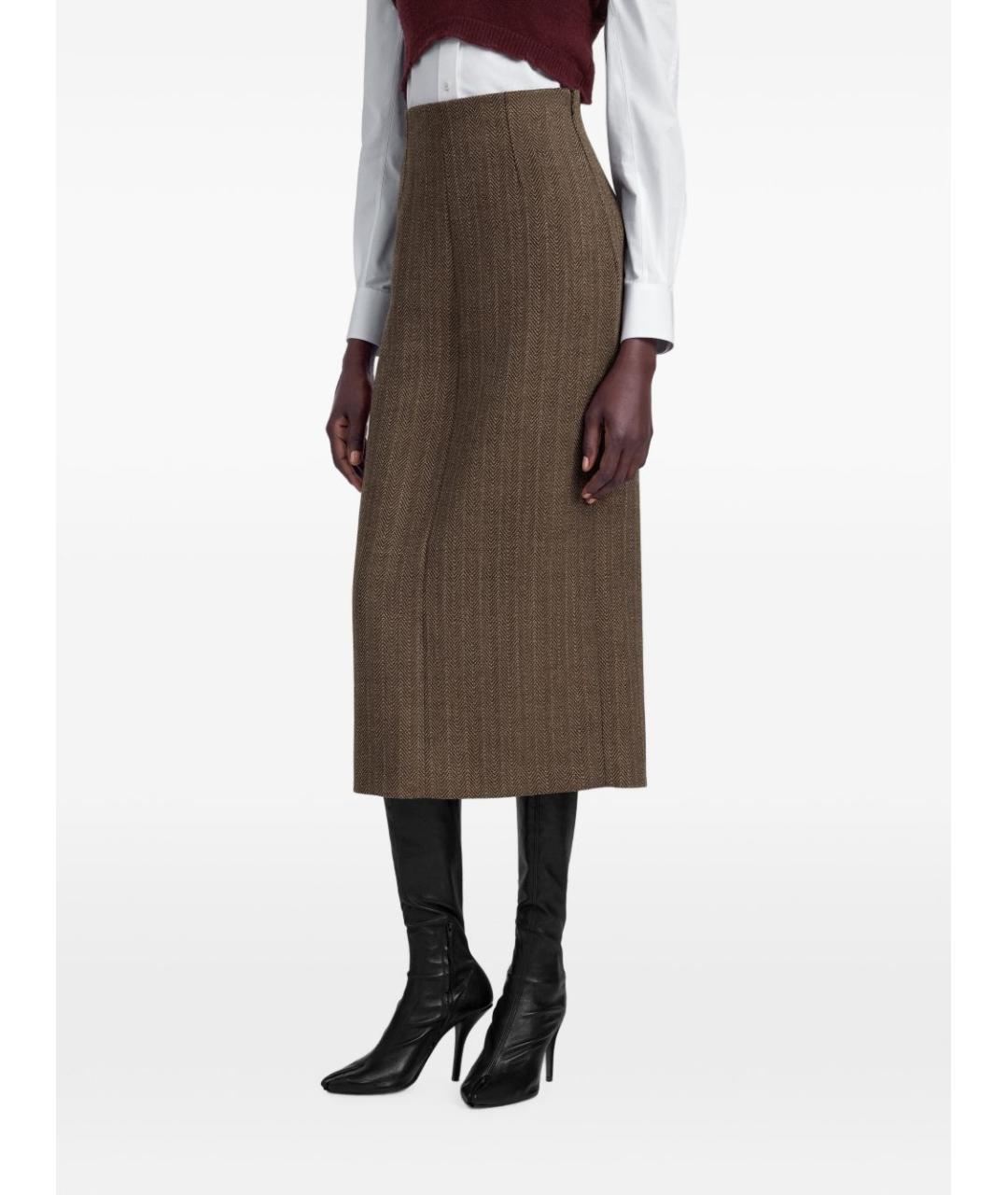 MAISON MARGIELA Коричневая шерстяная юбка миди, фото 3