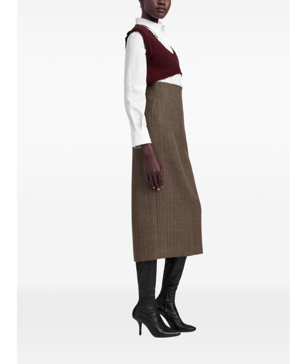 MAISON MARGIELA Коричневая шерстяная юбка миди, фото 6