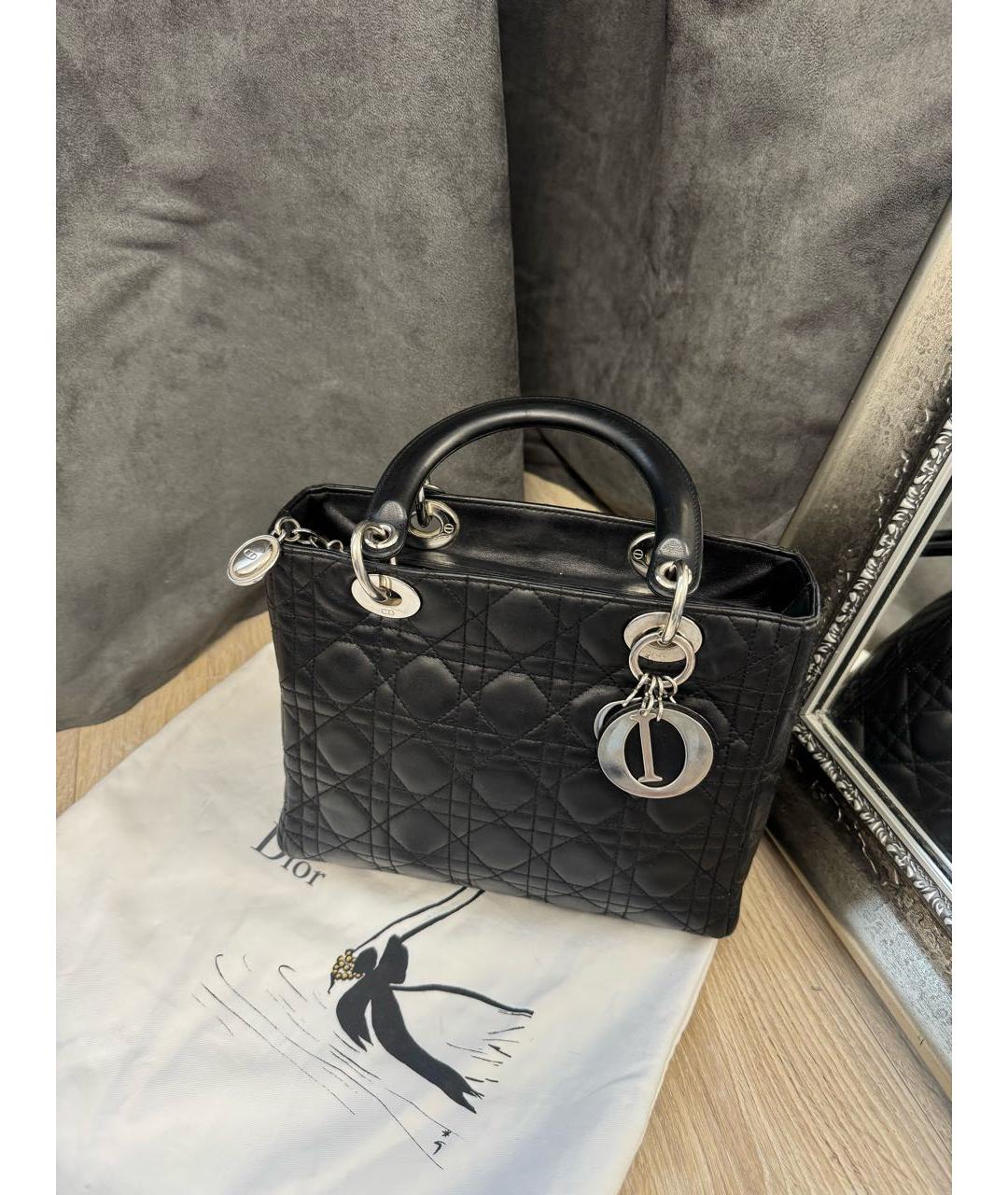 CHRISTIAN DIOR Черная кожаная сумка с короткими ручками, фото 2