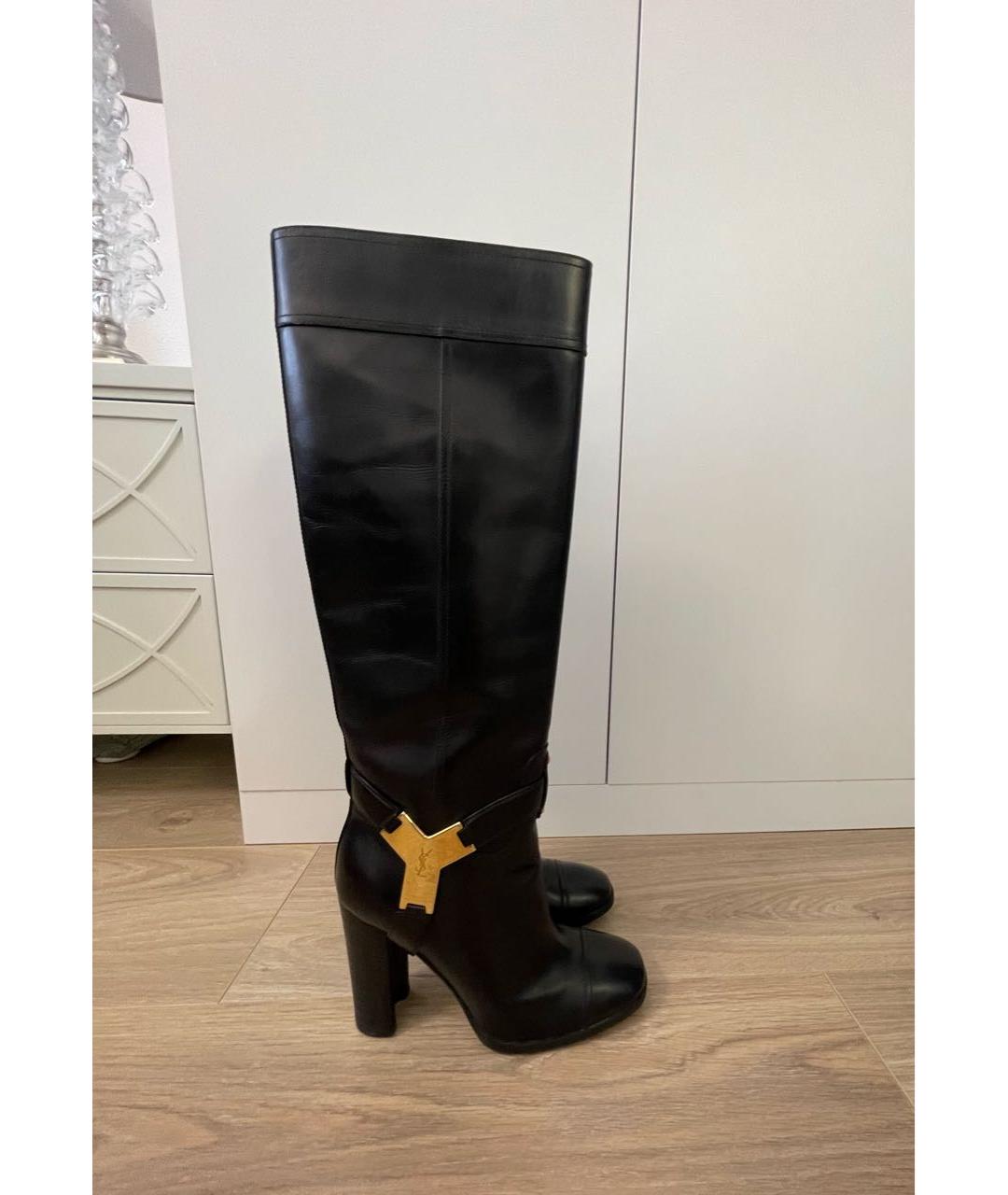 SAINT LAURENT Черные кожаные сапоги, фото 5