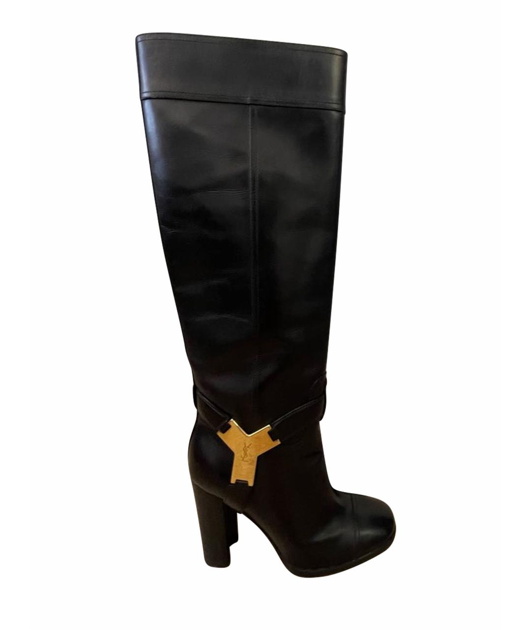 SAINT LAURENT Черные кожаные сапоги, фото 1