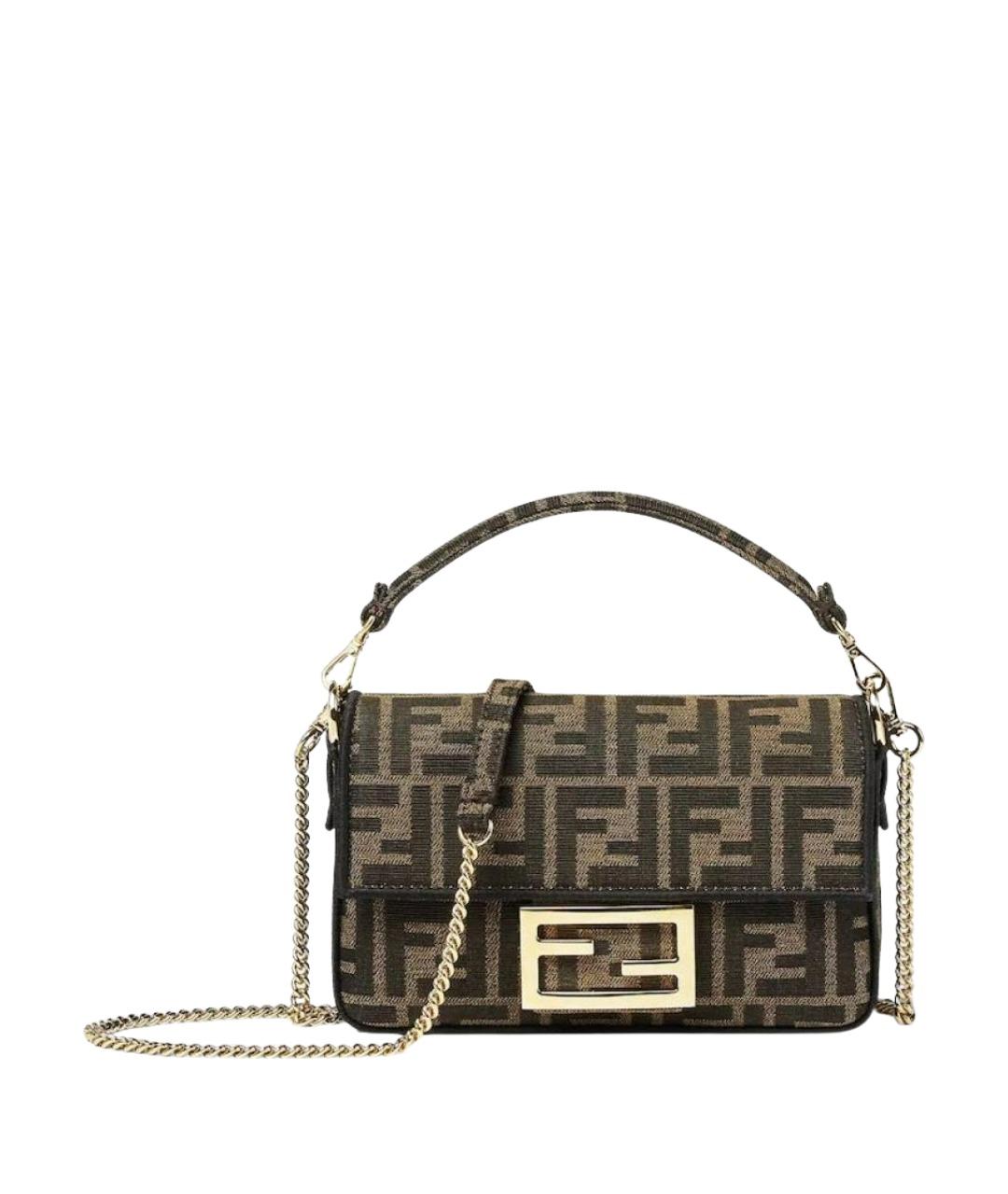 FENDI Коричневая жаккардовая сумка через плечо, фото 1