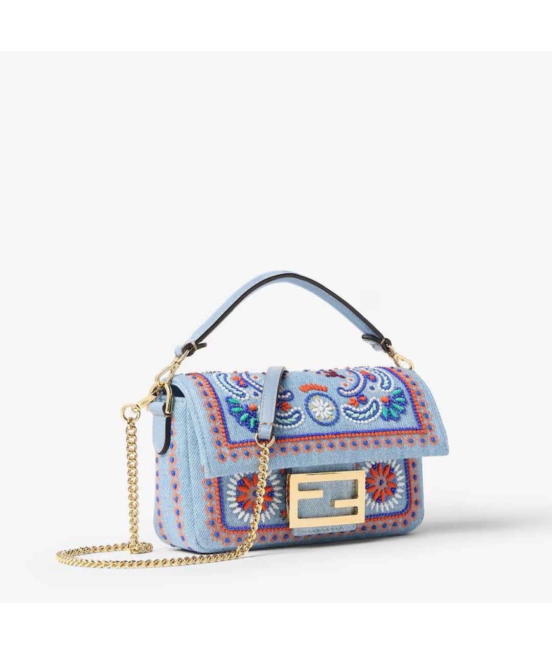 FENDI Голубая деним сумка через плечо, фото 2