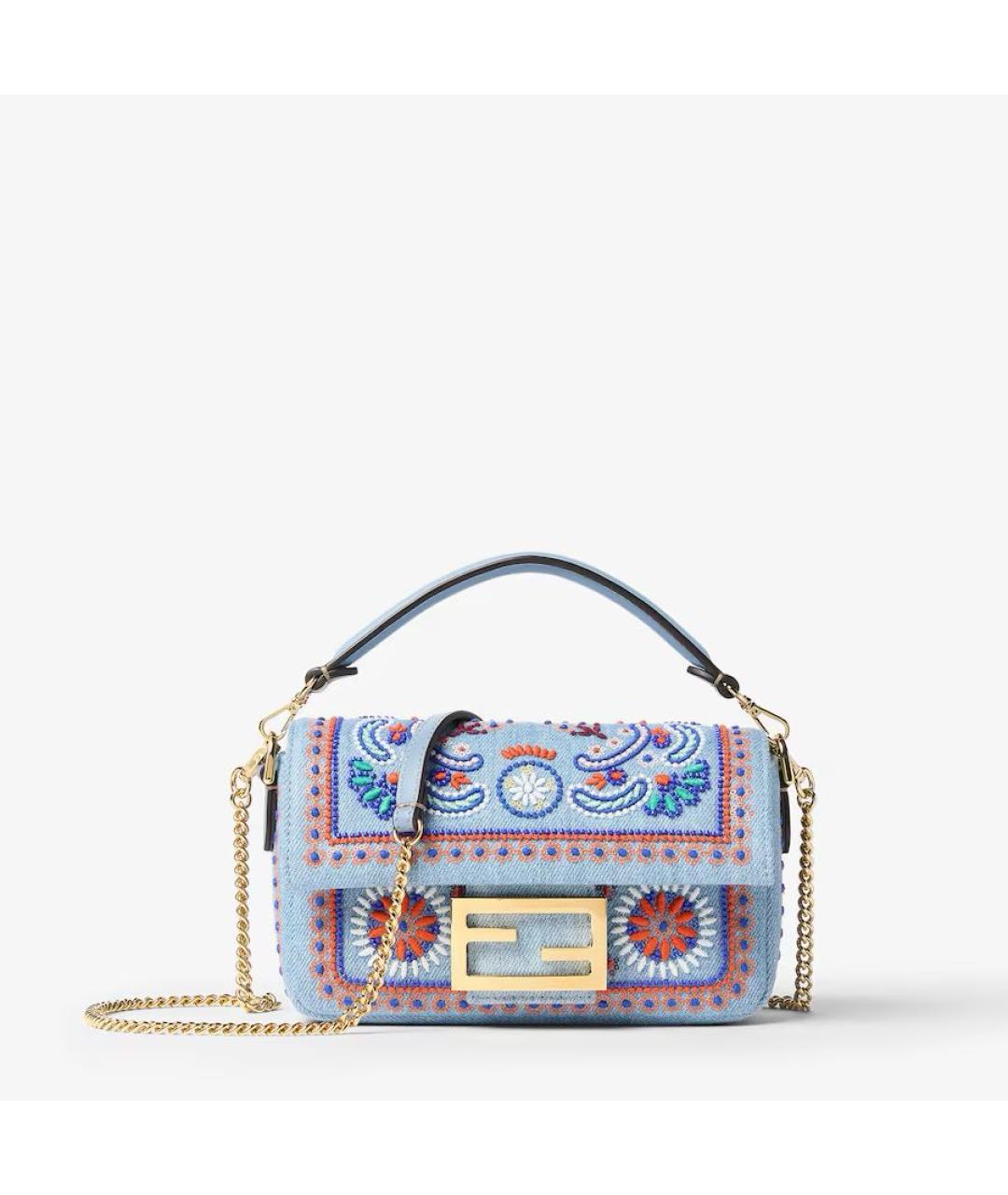 FENDI Голубая деним сумка через плечо, фото 6