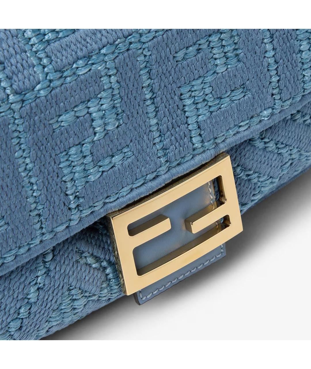 FENDI Голубая рафиевая сумка через плечо, фото 5