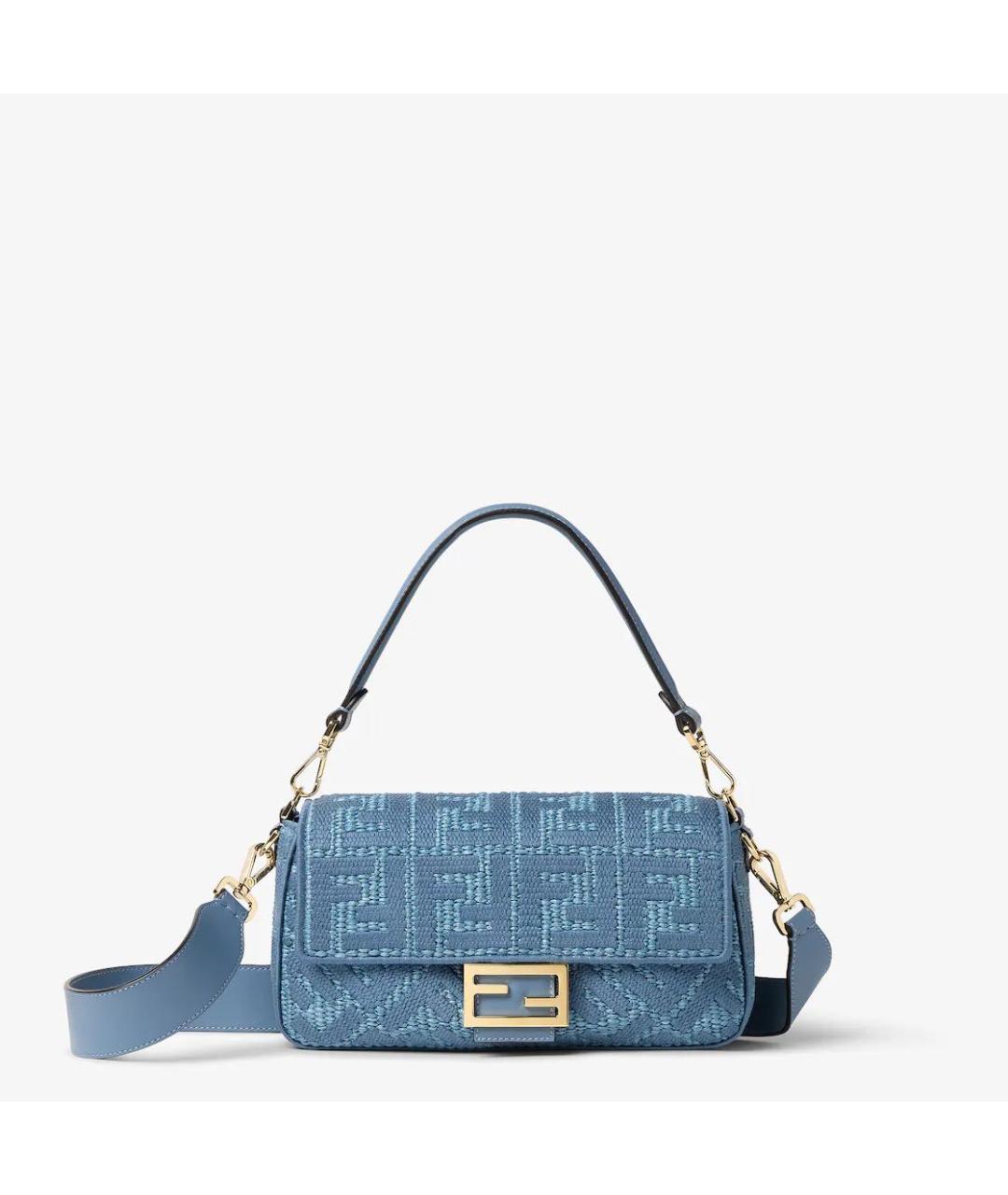 FENDI Голубая рафиевая сумка через плечо, фото 6