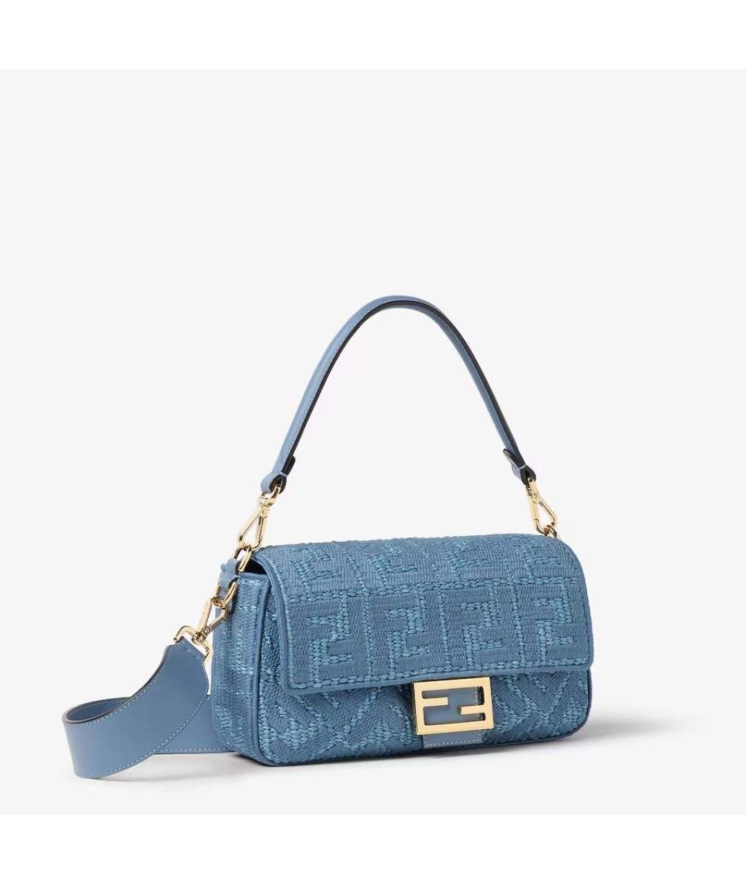 FENDI Голубая рафиевая сумка через плечо, фото 2