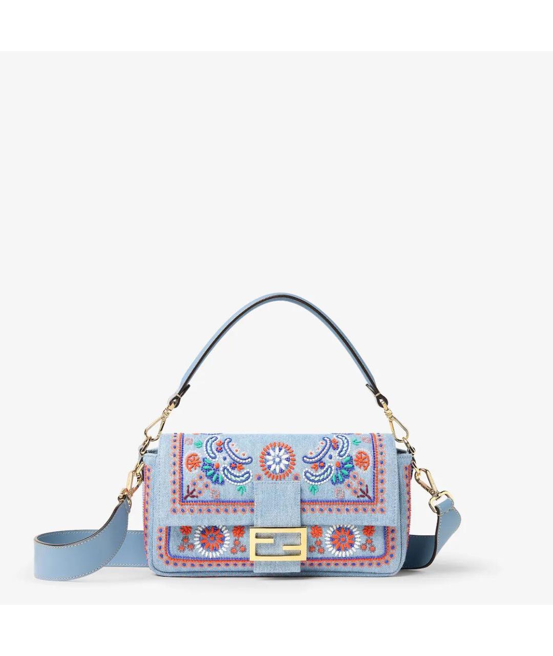 FENDI Голубая деним сумка через плечо, фото 6