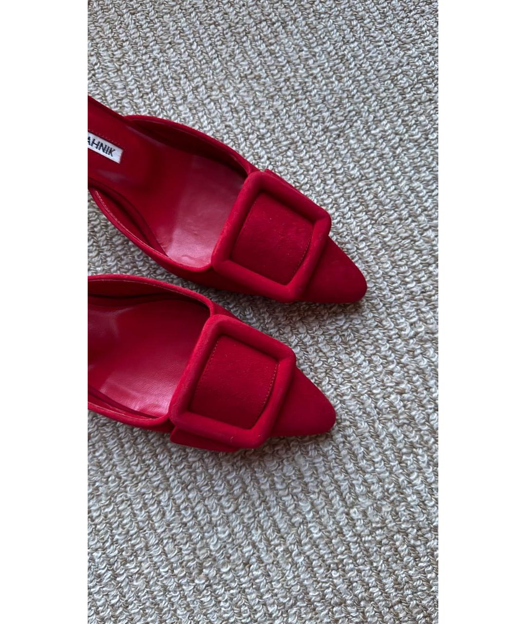 MANOLO BLAHNIK Красные замшевые мюли, фото 6