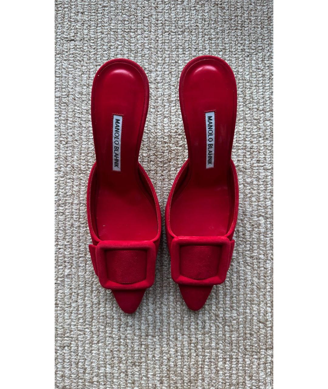 MANOLO BLAHNIK Красные замшевые мюли, фото 4