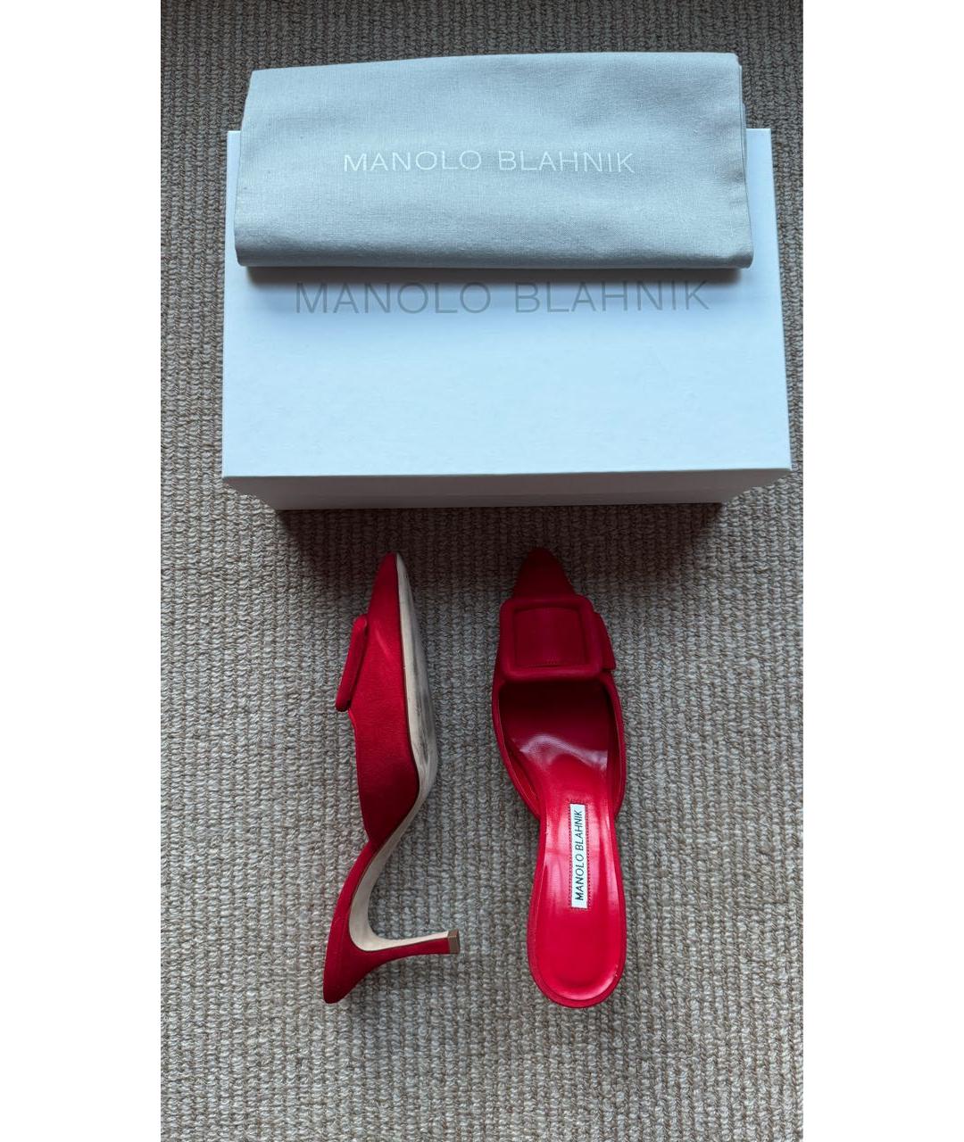 MANOLO BLAHNIK Красные замшевые мюли, фото 8