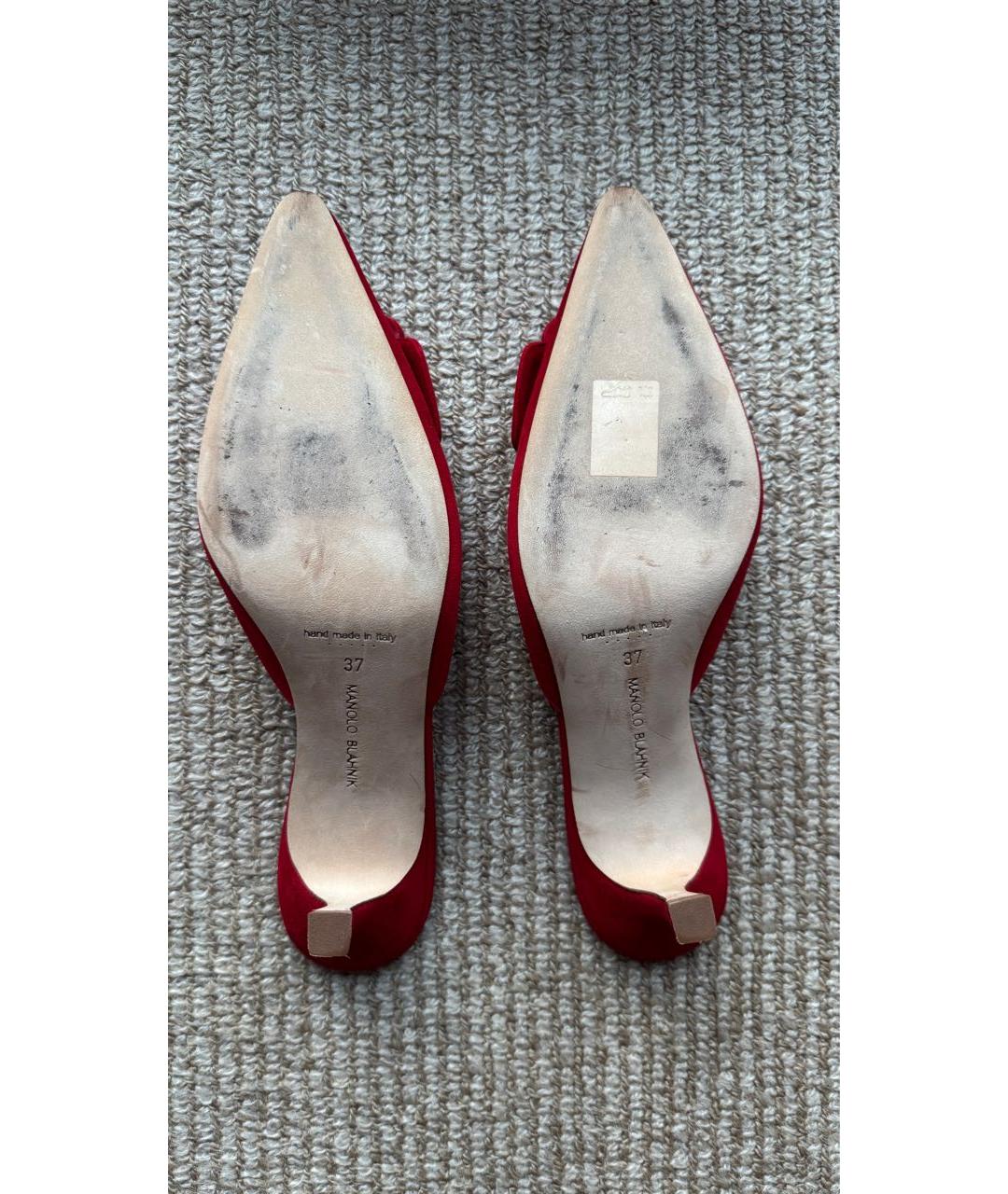 MANOLO BLAHNIK Красные замшевые мюли, фото 5