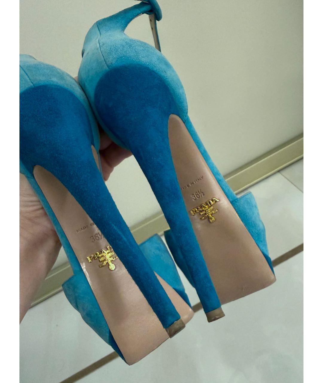 PRADA Бирюзовые замшевые босоножки, фото 4