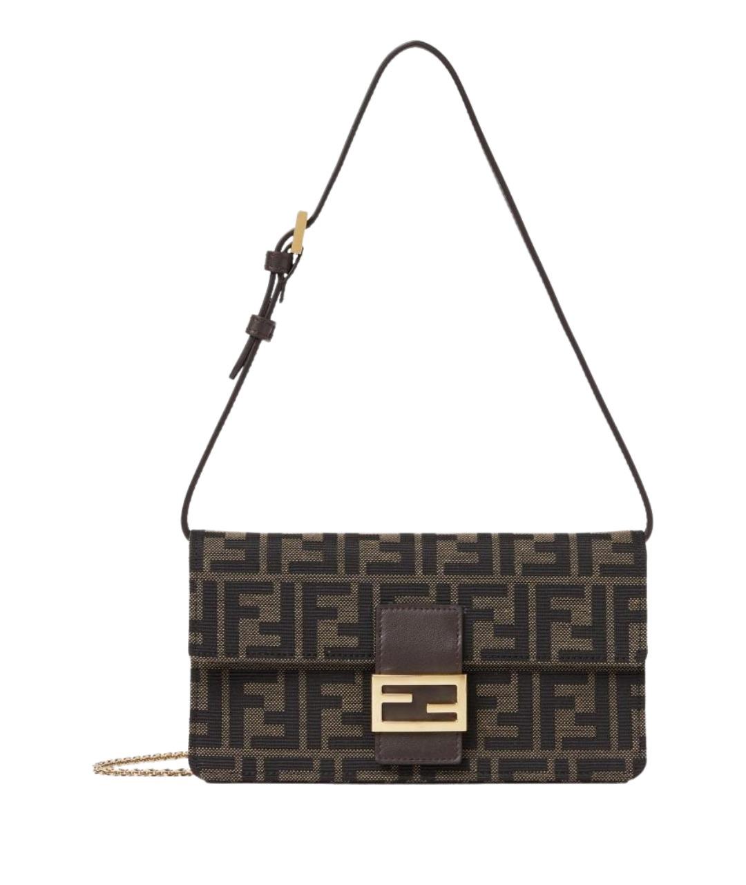 FENDI Коричневая жаккардовая сумка через плечо, фото 1