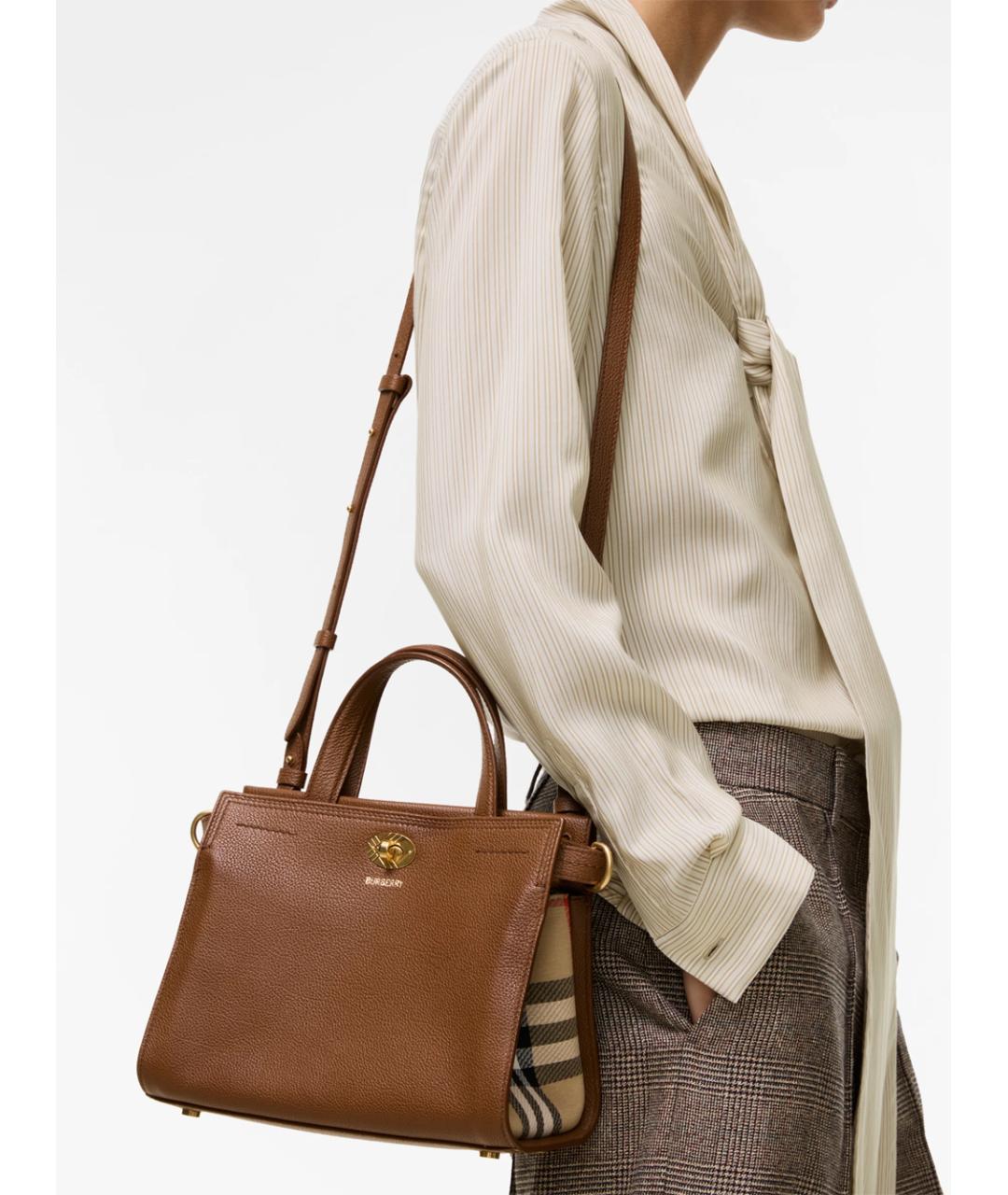 BURBERRY Коричневая кожаная сумка тоут, фото 2