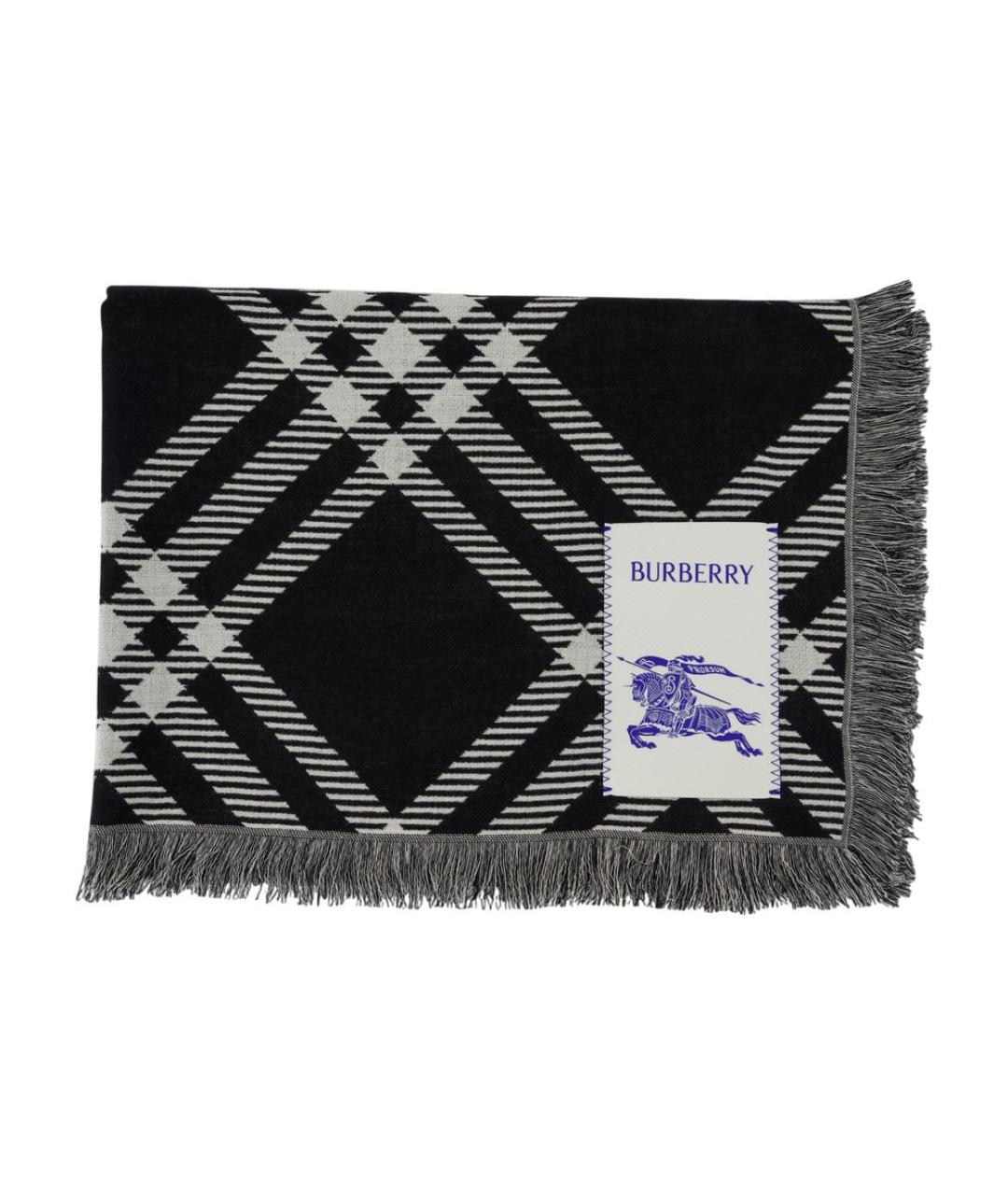 BURBERRY Черный шерстяной шарф, фото 3