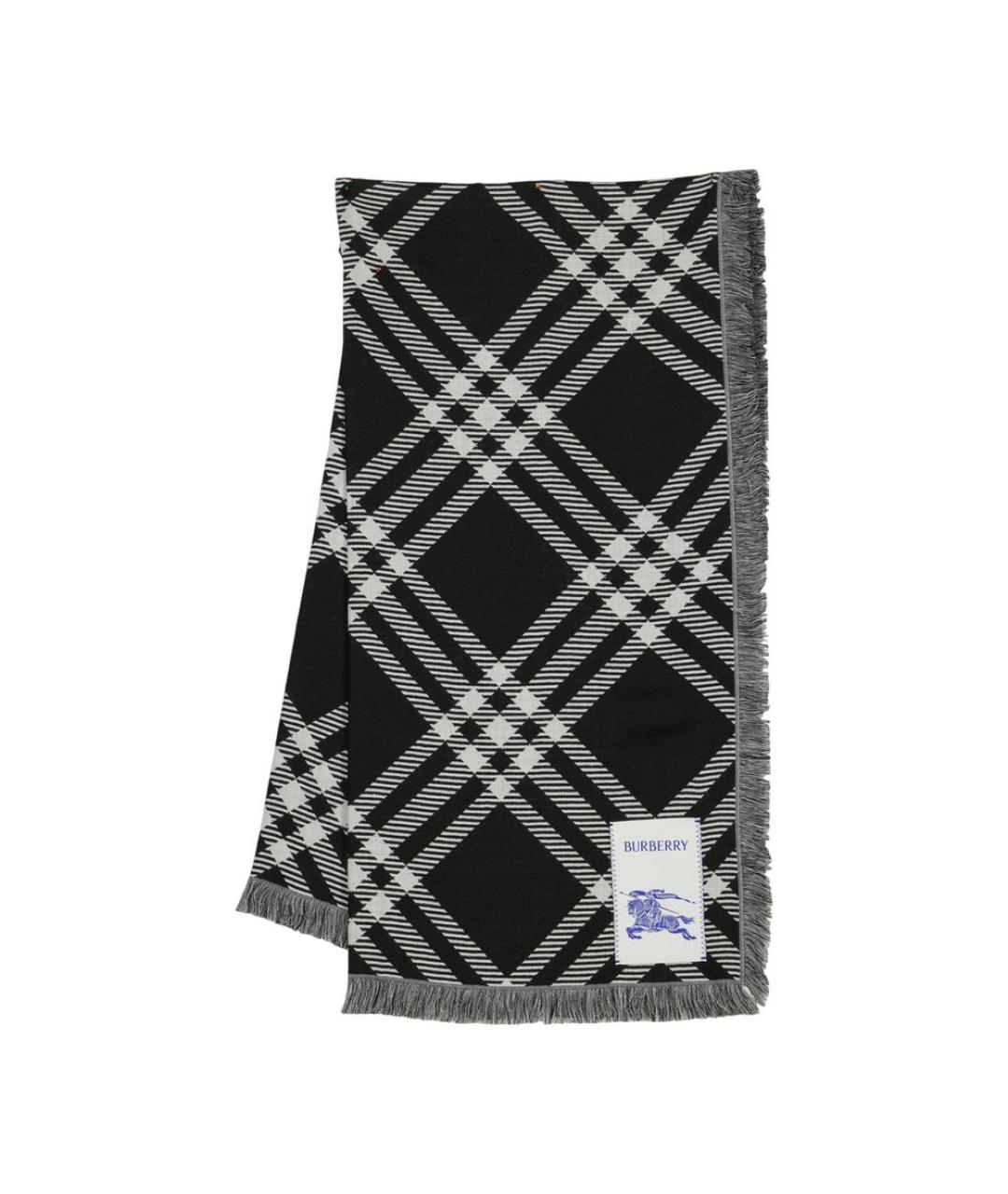 BURBERRY Черный шерстяной шарф, фото 2