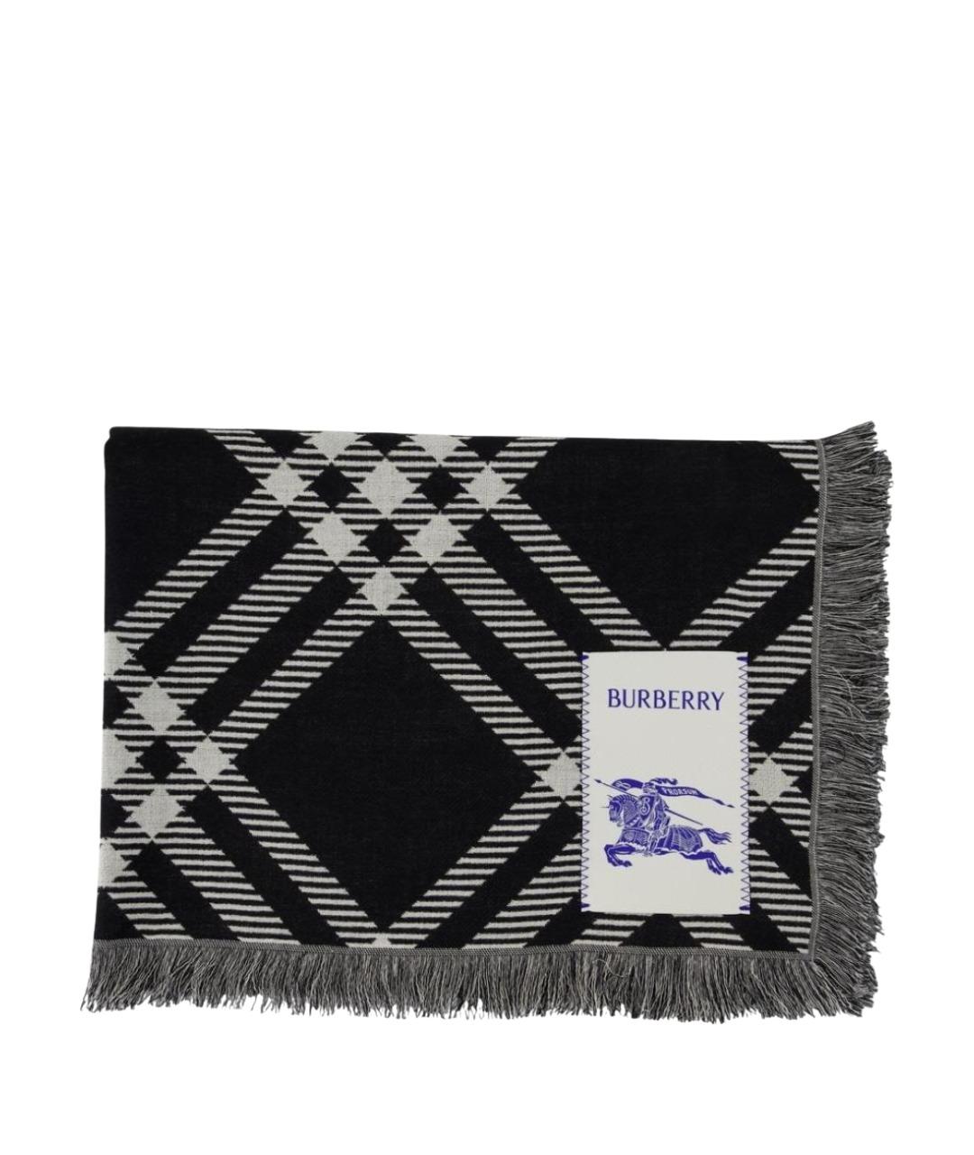 BURBERRY Черный шерстяной шарф, фото 1