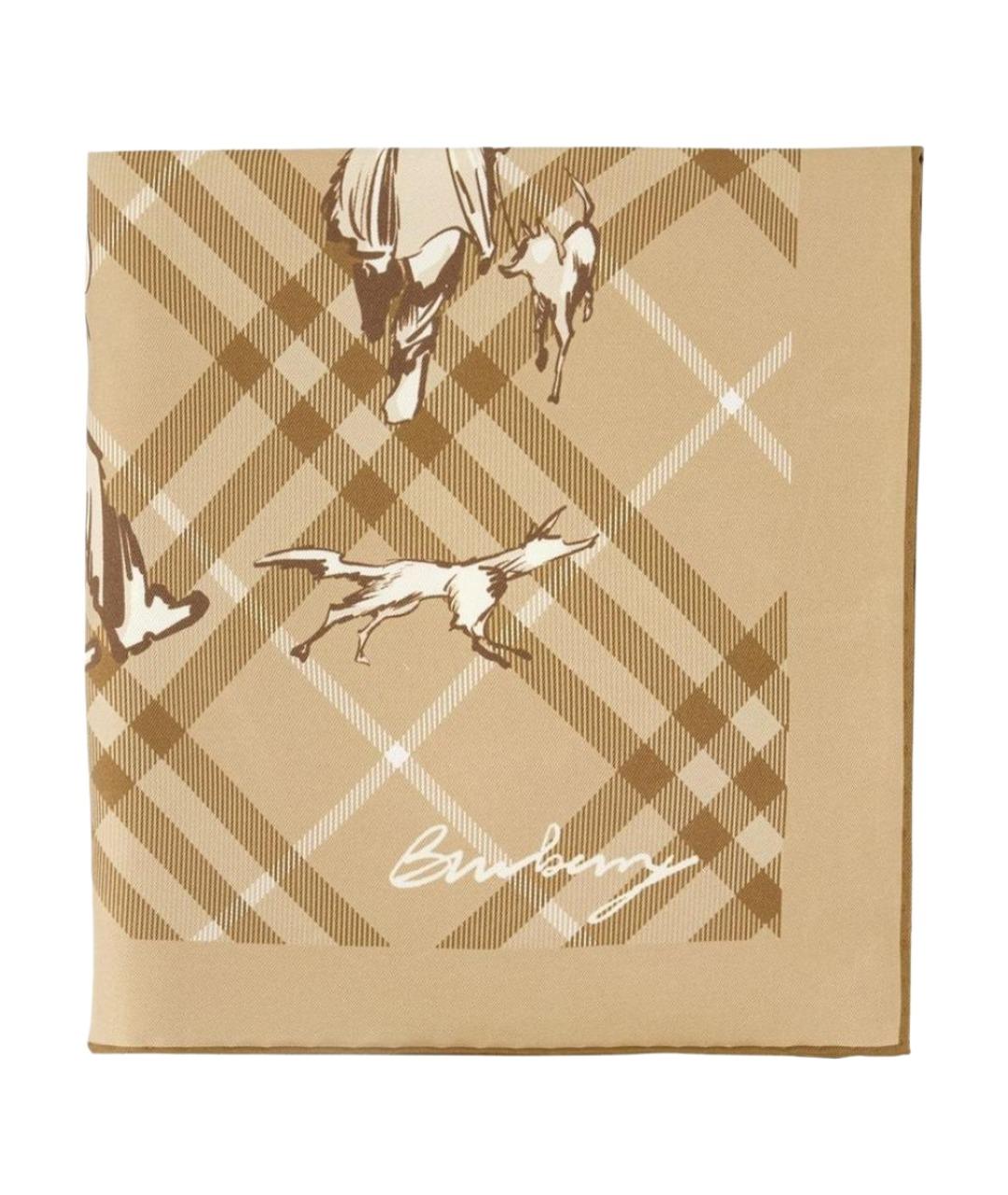 BURBERRY Бежевый шелковый шарф, фото 1