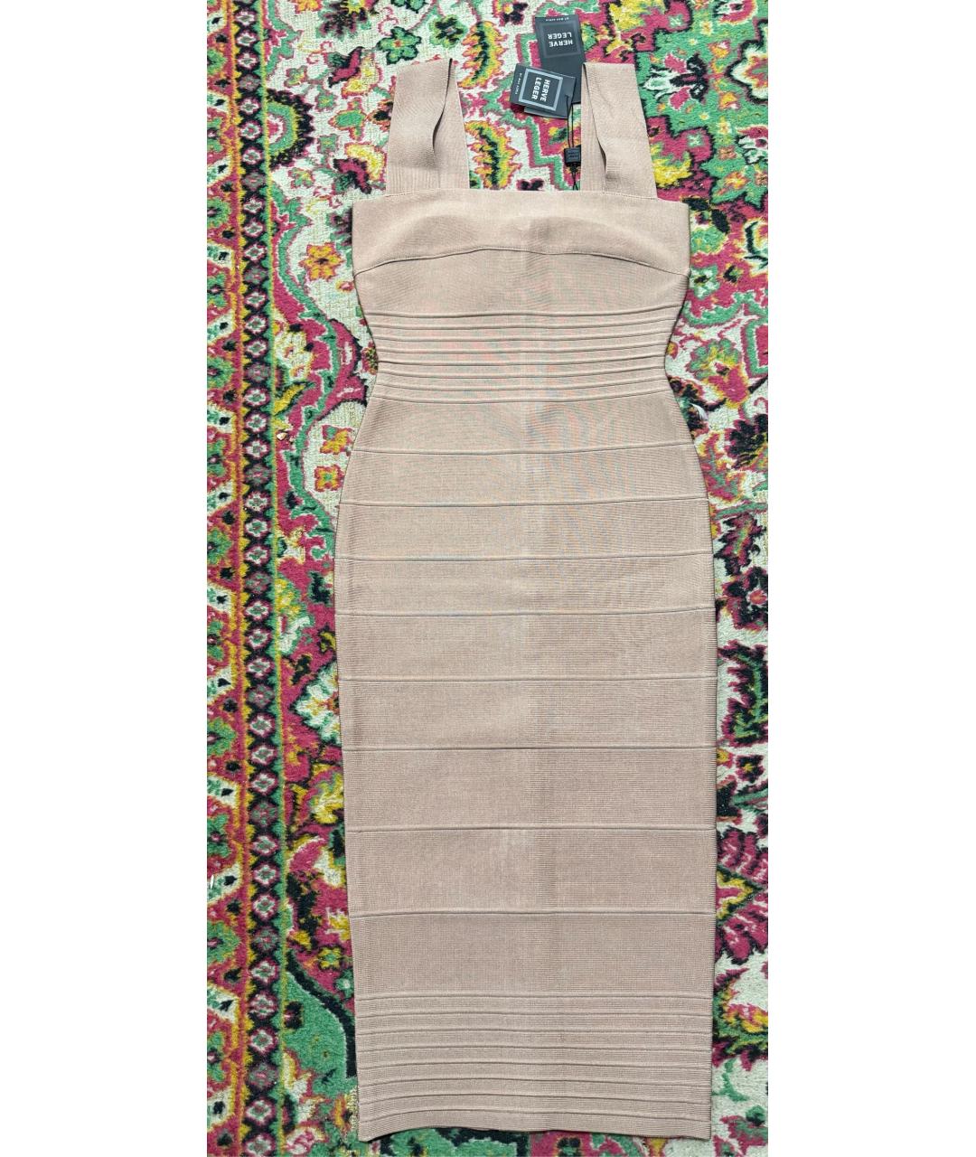 HERVE LEGER Бежевое вискозное коктейльное платье, фото 9