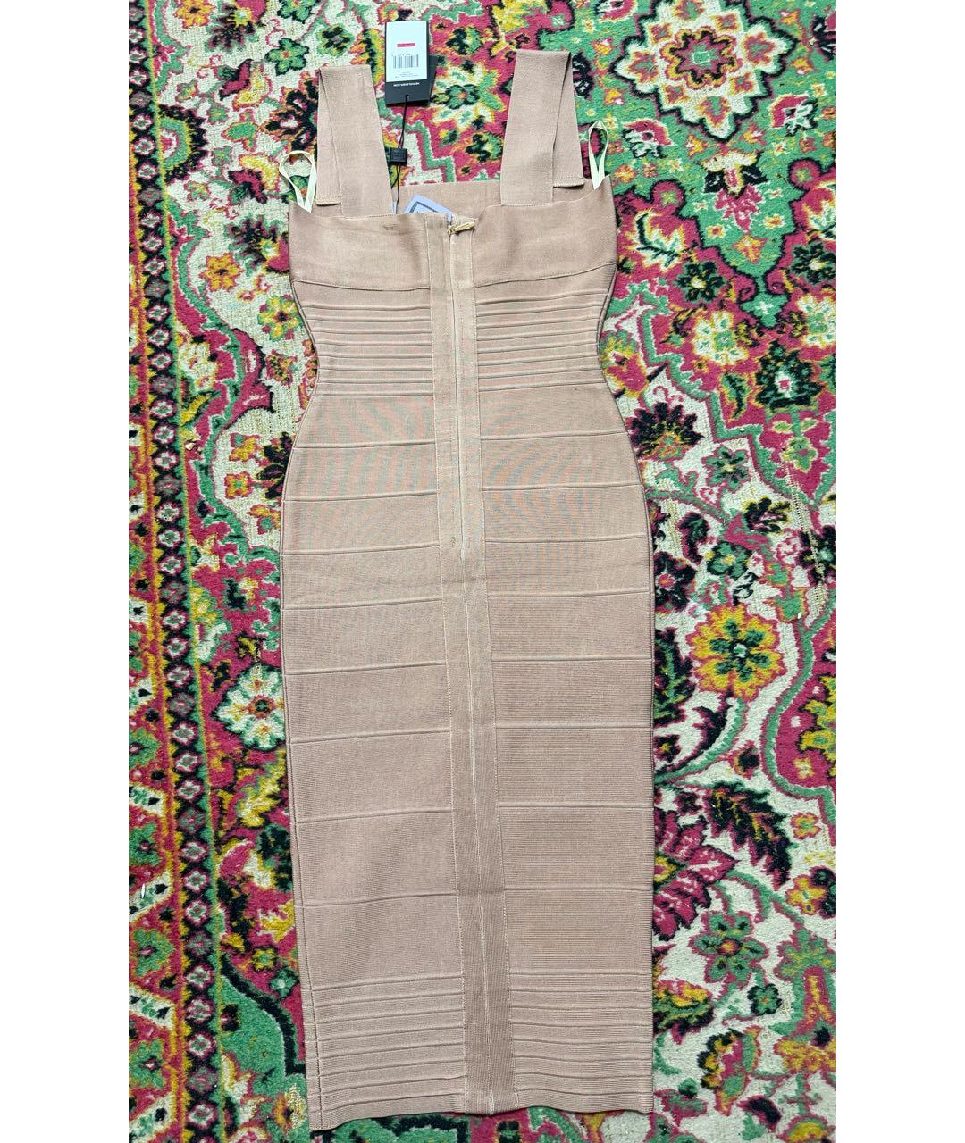 HERVE LEGER Бежевое вискозное коктейльное платье, фото 2