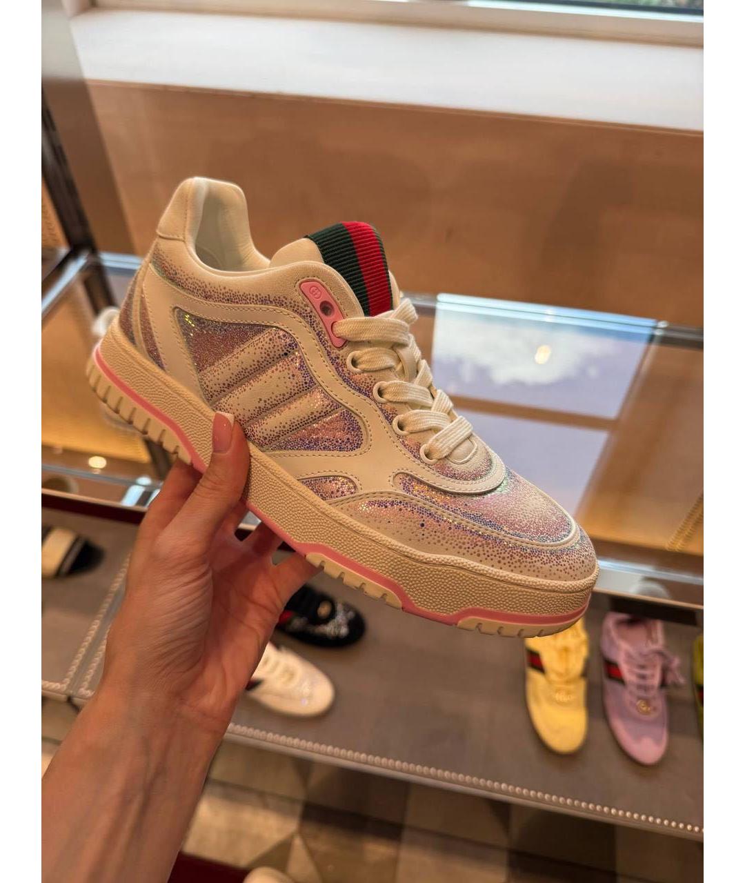 GUCCI Розовые кожаные кроссовки, фото 4