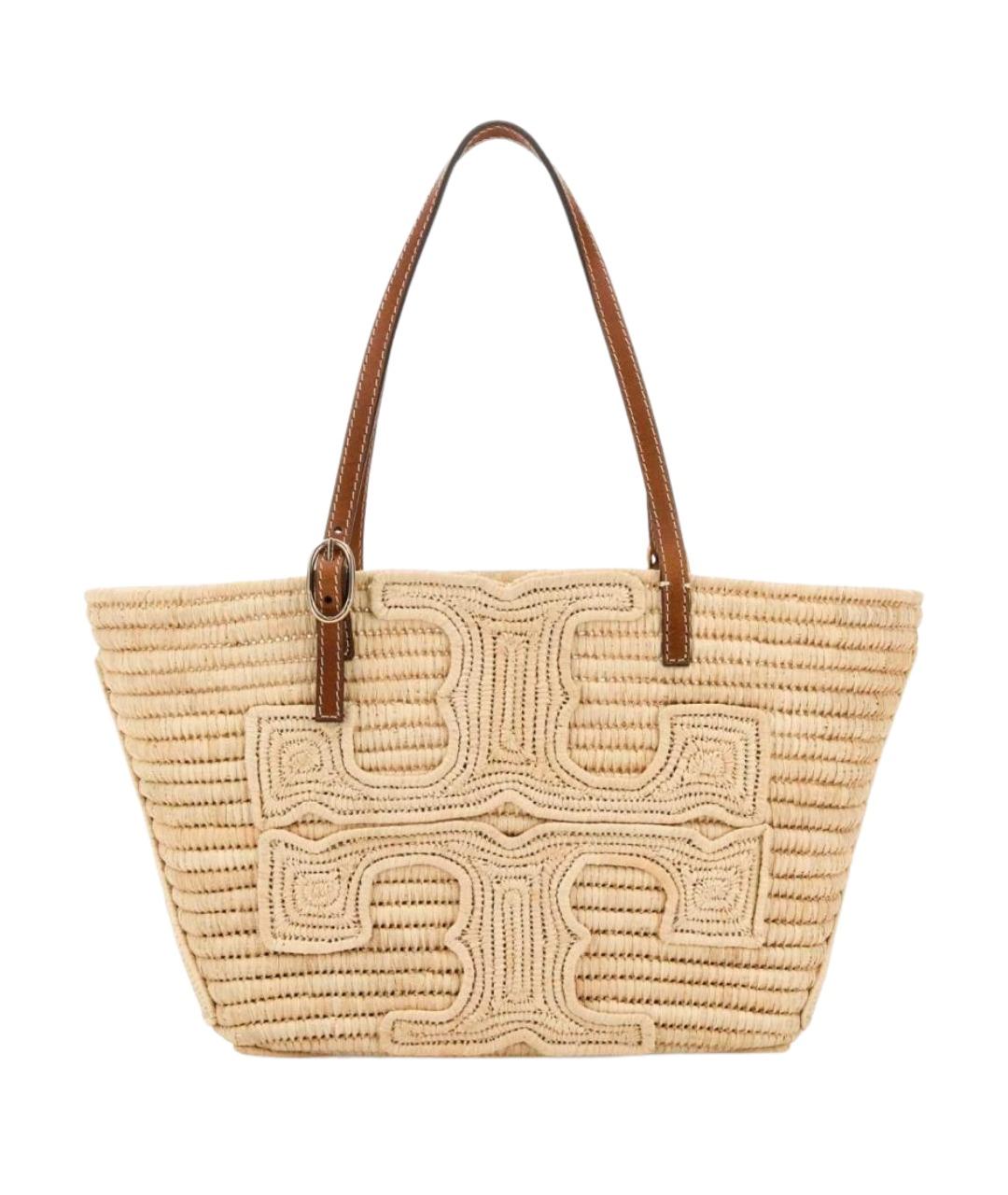 TORY BURCH Бежевая рафиевая сумка тоут, фото 1
