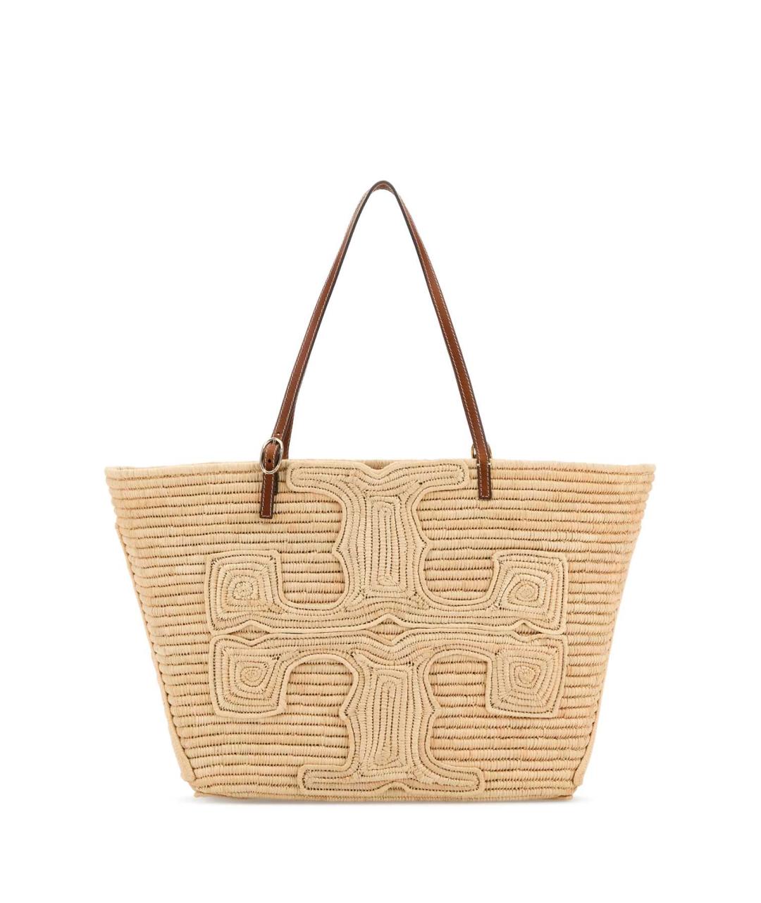 TORY BURCH Бежевая рафиевая сумка тоут, фото 3