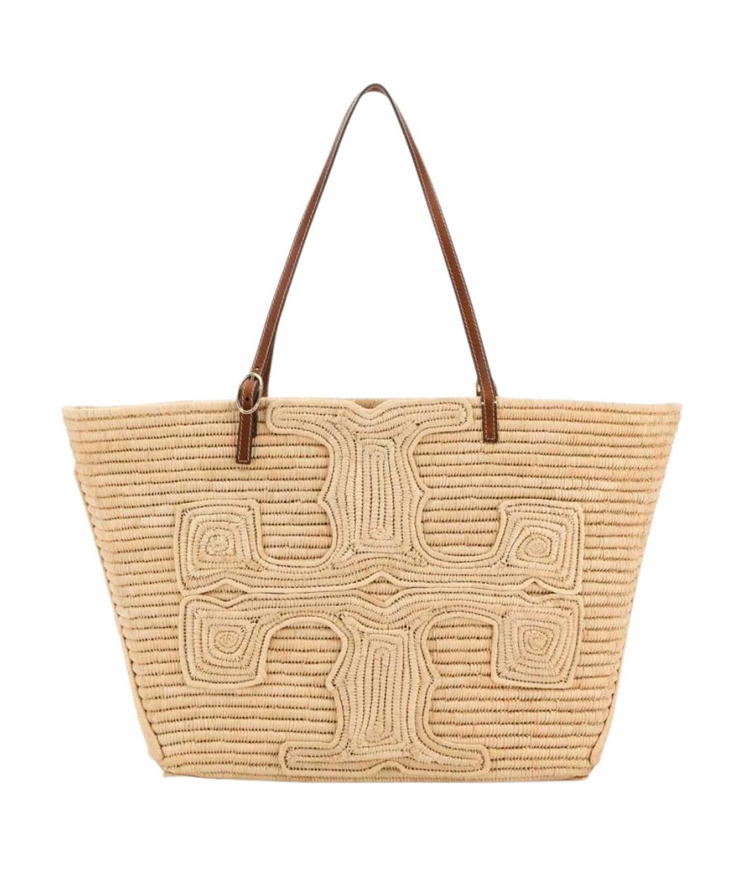 TORY BURCH Бежевая рафиевая сумка тоут, фото 1