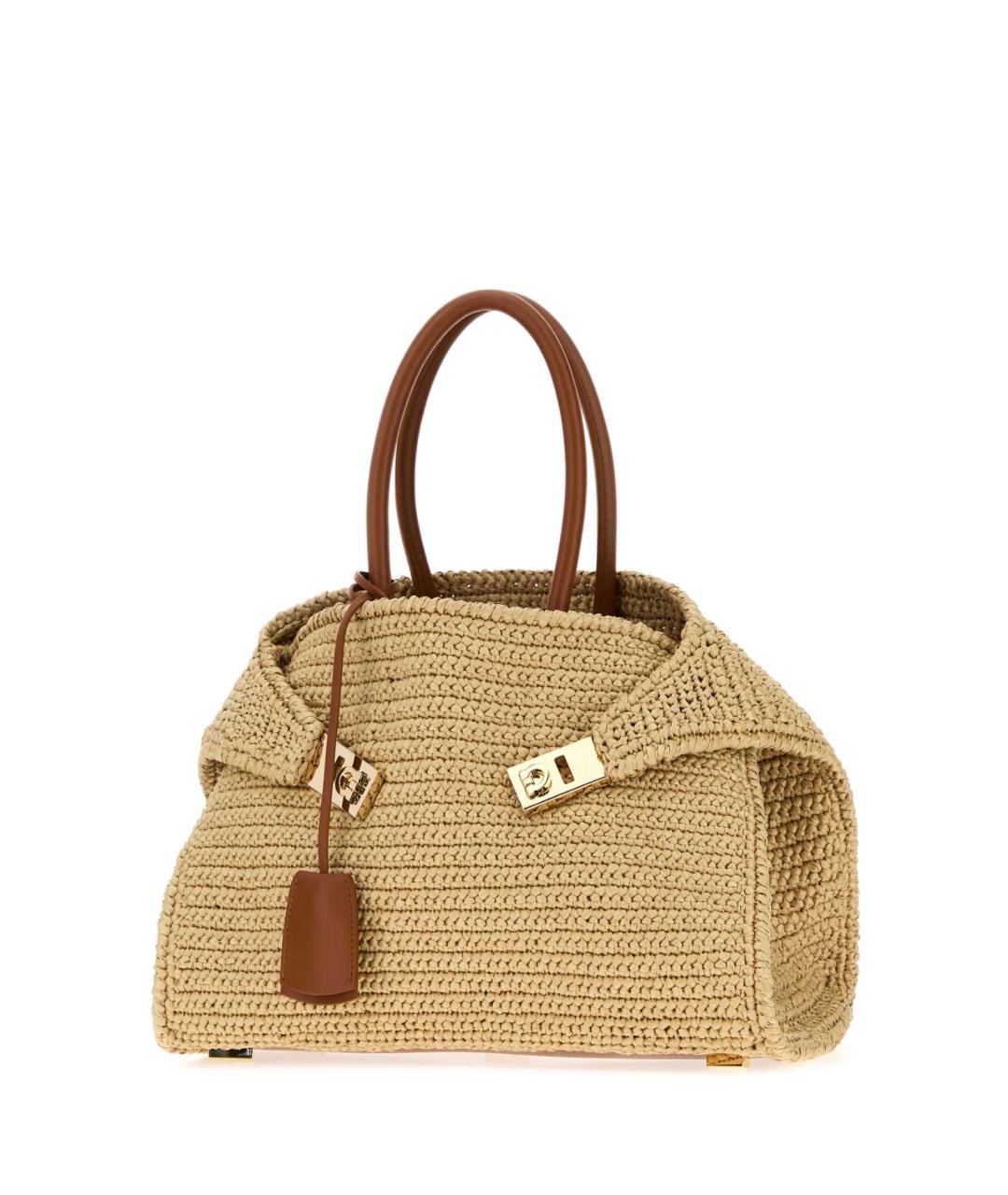 FERRAGAMO Бежевая рафиевая сумка тоут, фото 2