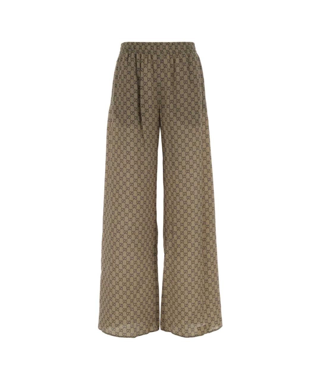 GUCCI Бежевые шелковые брюки широкие, фото 1