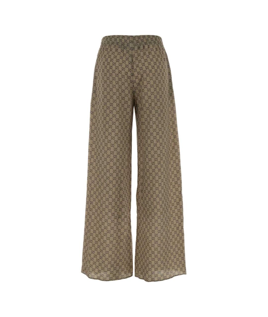 GUCCI Бежевые шелковые брюки широкие, фото 2