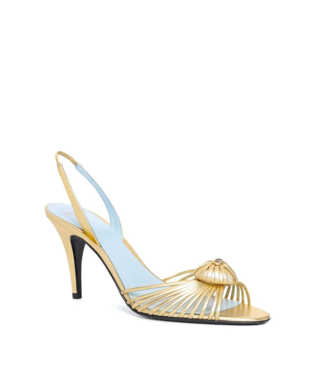 VALENTINO Золотые кожаные босоножки, фото 2