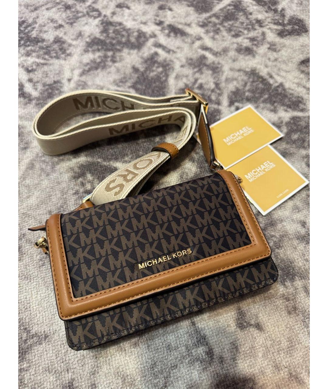 MICHAEL KORS Коричневая сумка через плечо из канвы, фото 8