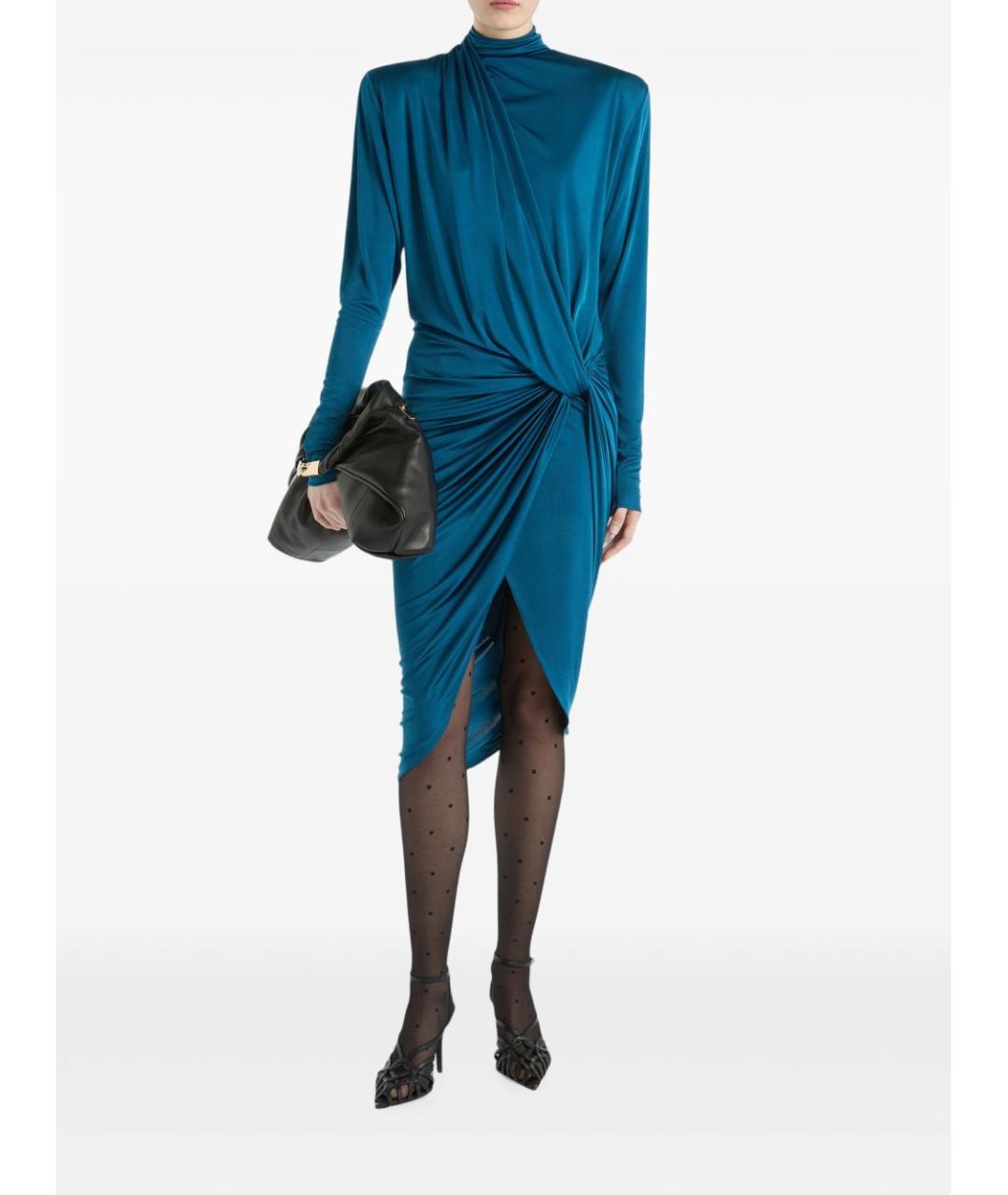 BALMAIN Синее вискозное коктейльное платье, фото 4