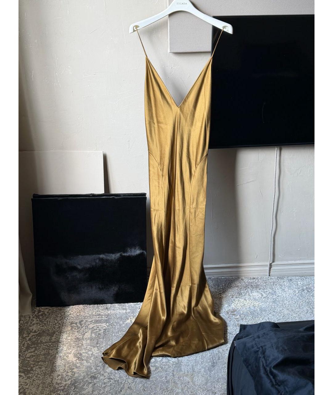 SAINT LAURENT Золотое шелковое вечернее платье, фото 9