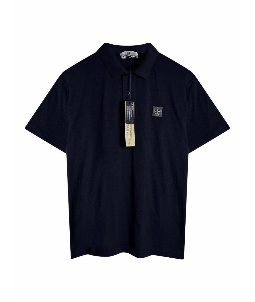 STONE ISLAND Темно-синее хлопковое поло с коротким рукавом, фото 1