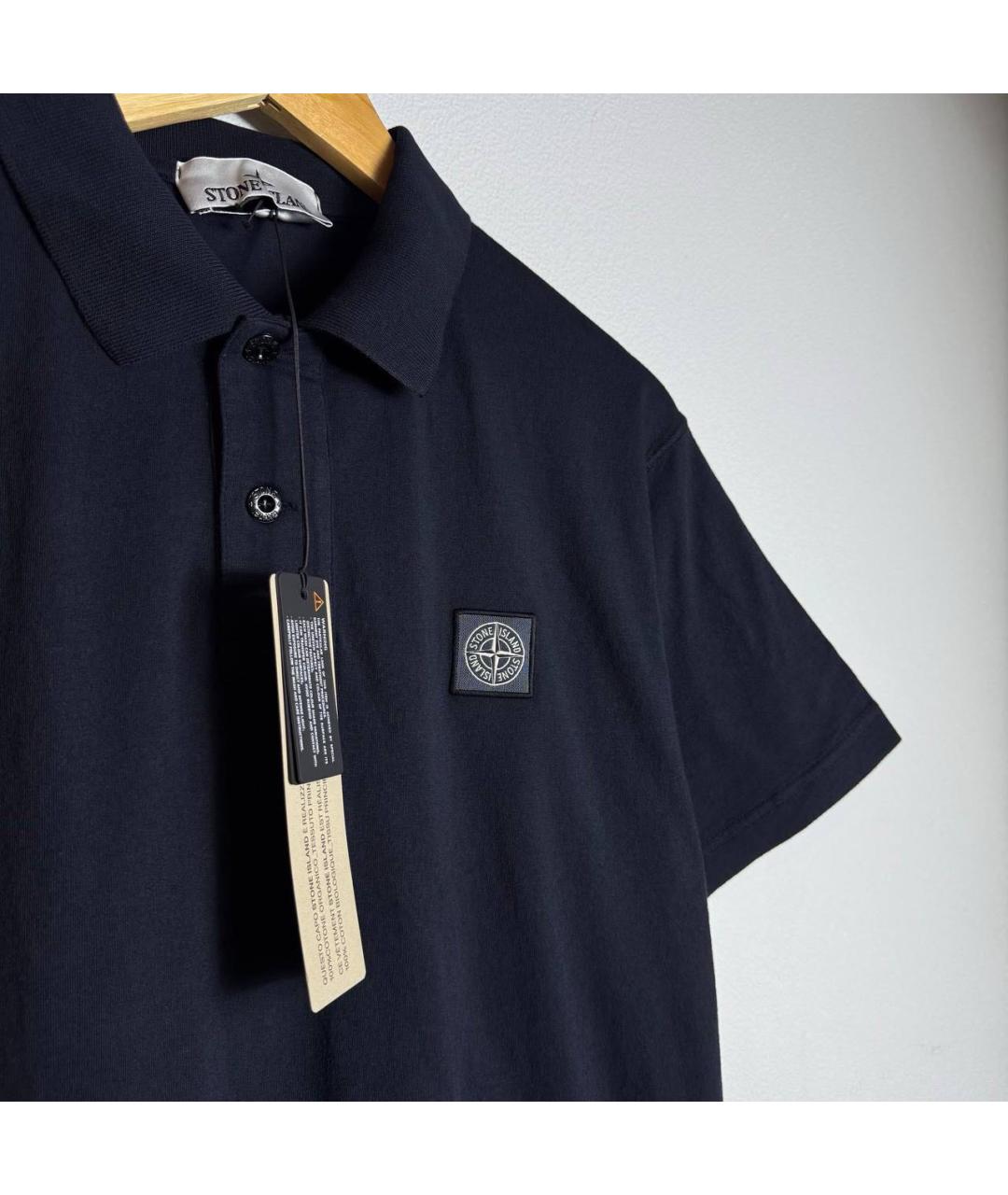 STONE ISLAND Темно-синее хлопковое поло с коротким рукавом, фото 4
