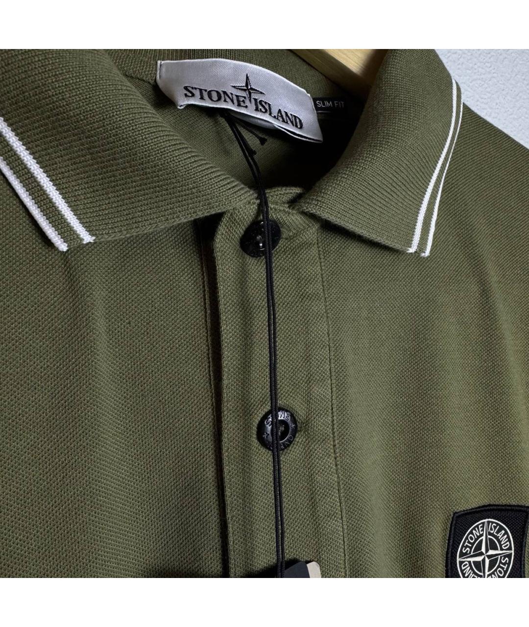 STONE ISLAND Хаки хлопковое поло с коротким рукавом, фото 6