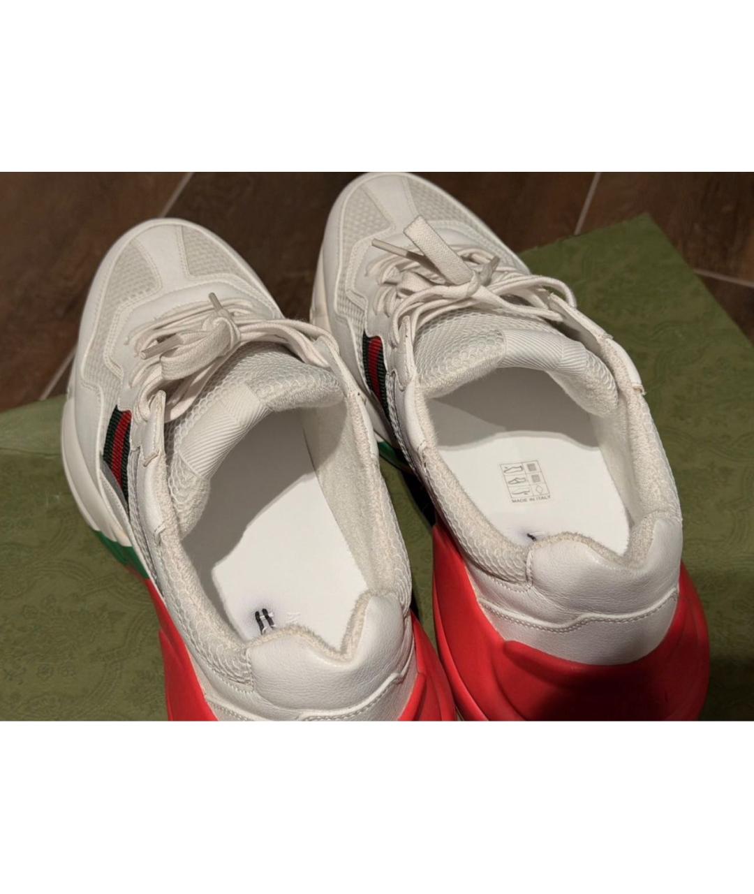 GUCCI Белые кожаные низкие кроссовки / кеды, фото 4
