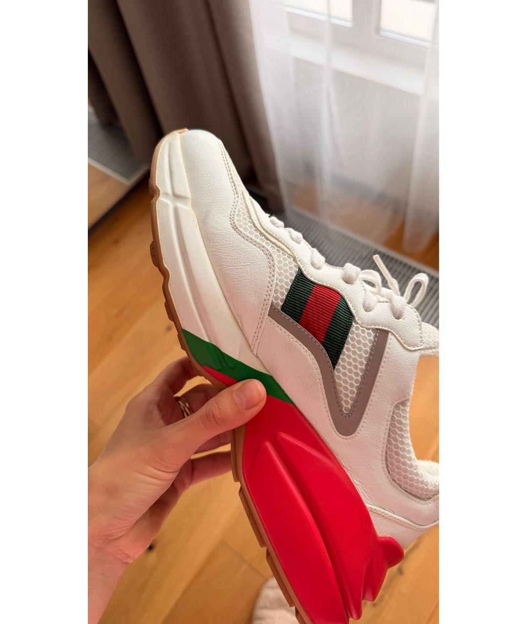 GUCCI Белые кожаные низкие кроссовки / кеды, фото 8