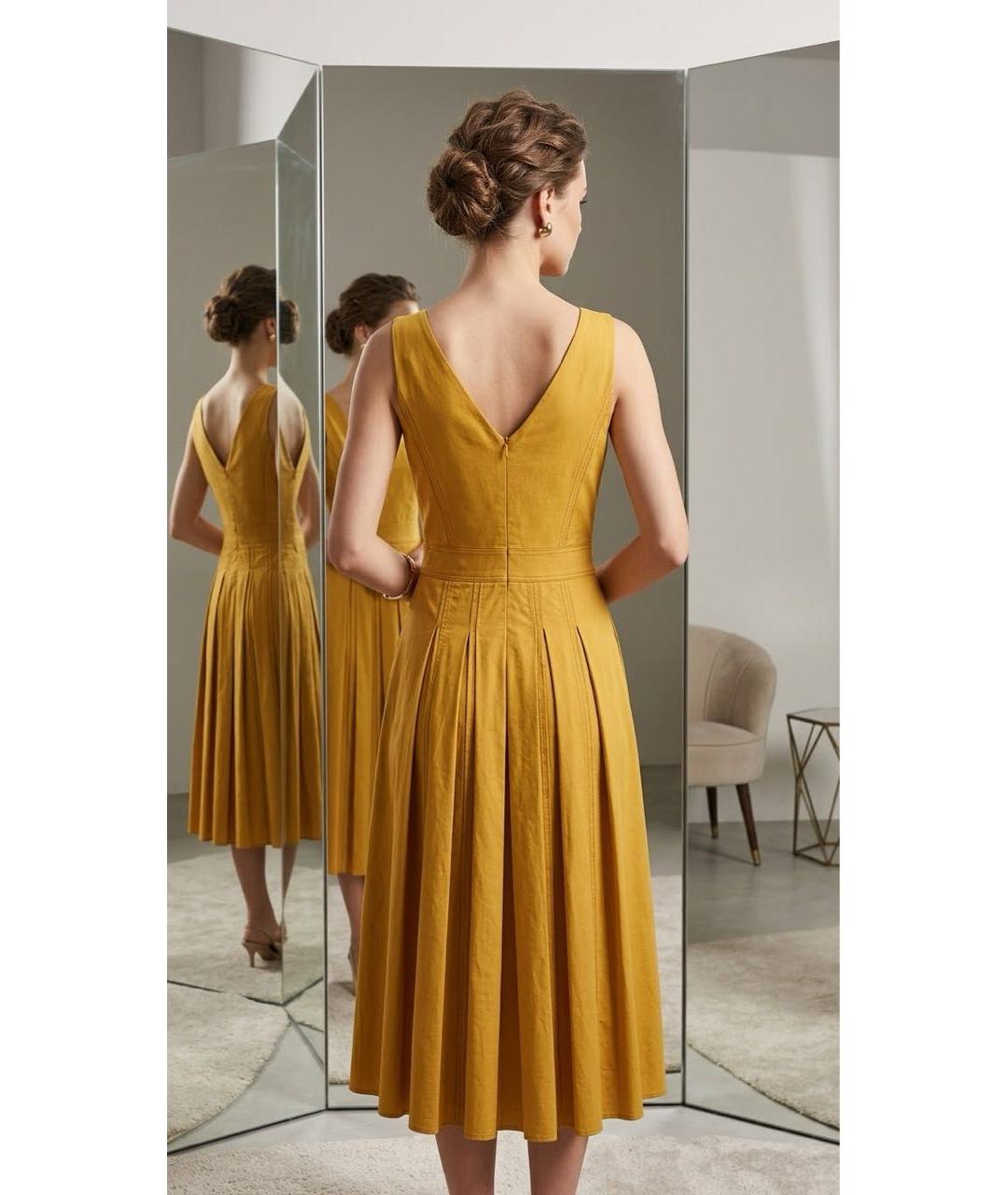 LORO PIANA Желтое хлопковое повседневное платье, фото 2