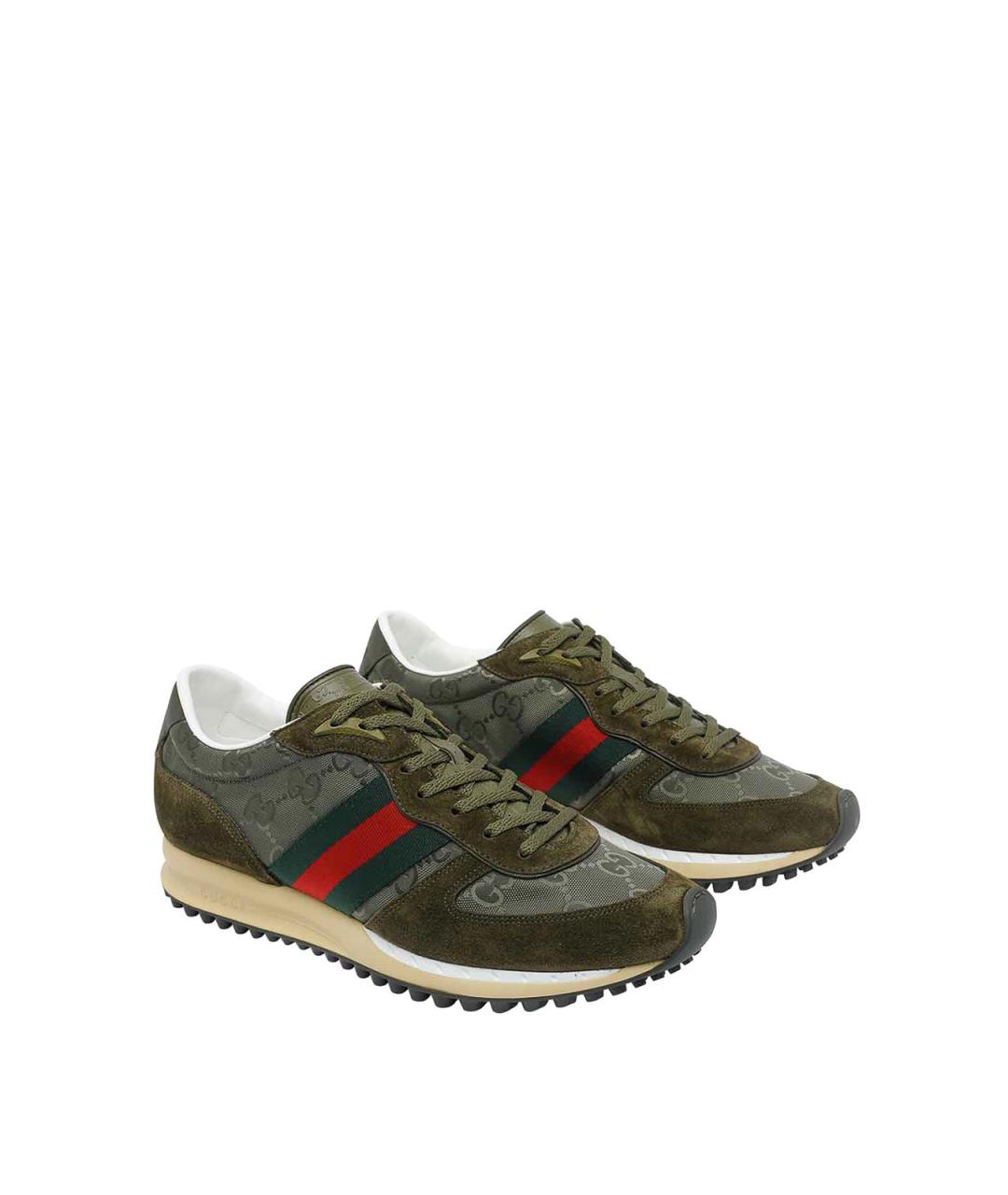 GUCCI Зеленые замшевые низкие кроссовки / кеды, фото 2