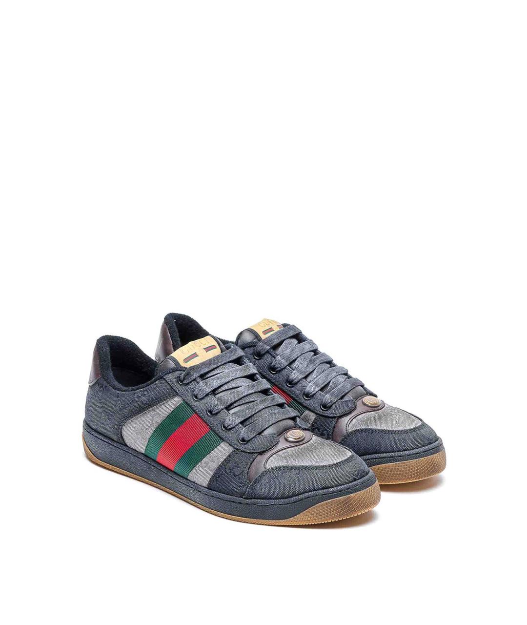 GUCCI Синие кожаные низкие кроссовки / кеды, фото 4