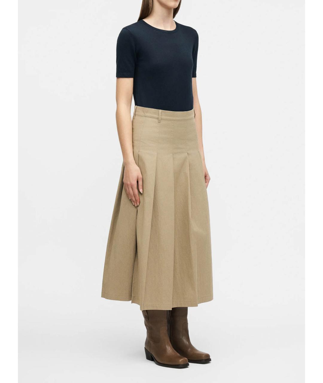 WEEKEND MAX MARA Бежевая хлопковая юбка миди, фото 5