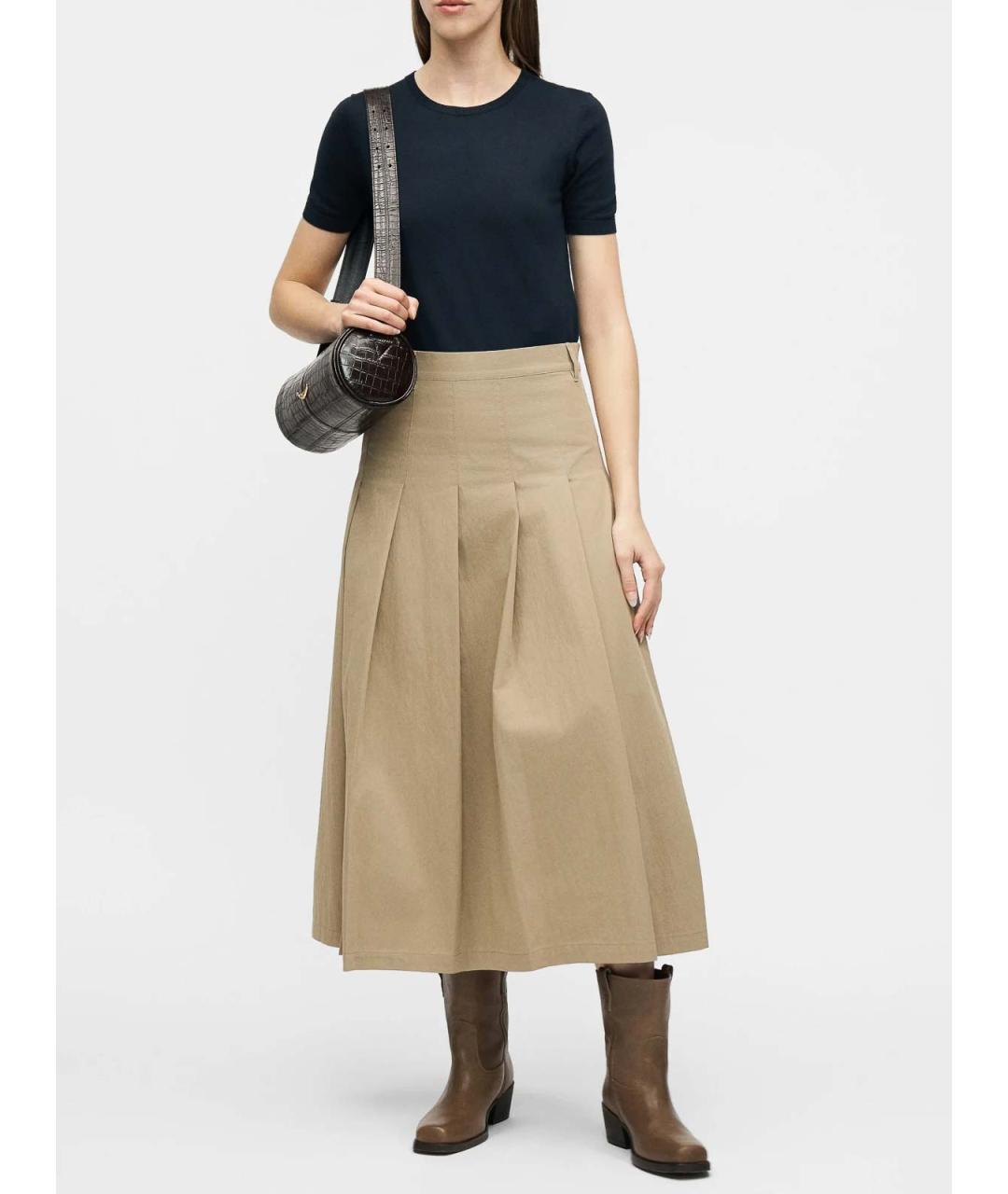 WEEKEND MAX MARA Бежевая хлопковая юбка миди, фото 3